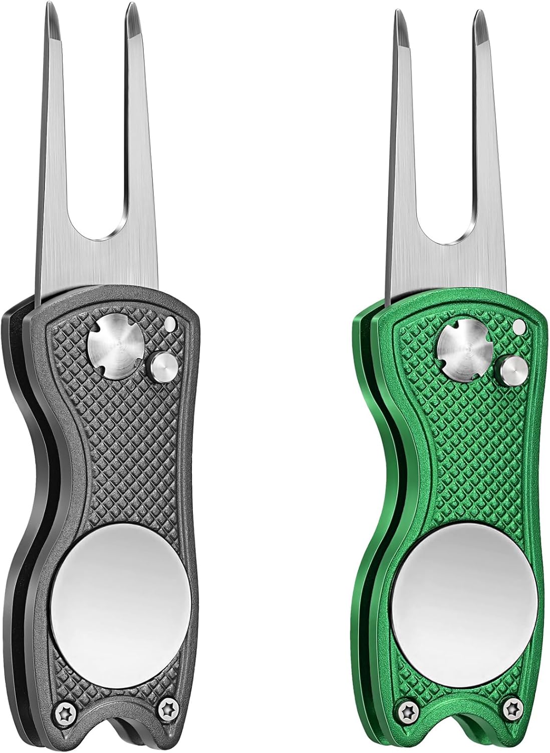 Mile High Life Golf Divot Repair Tool, All Metal Foldable Divot Tool with Pop-up Button & Magnetic Ball Marker, 2-6 Pack