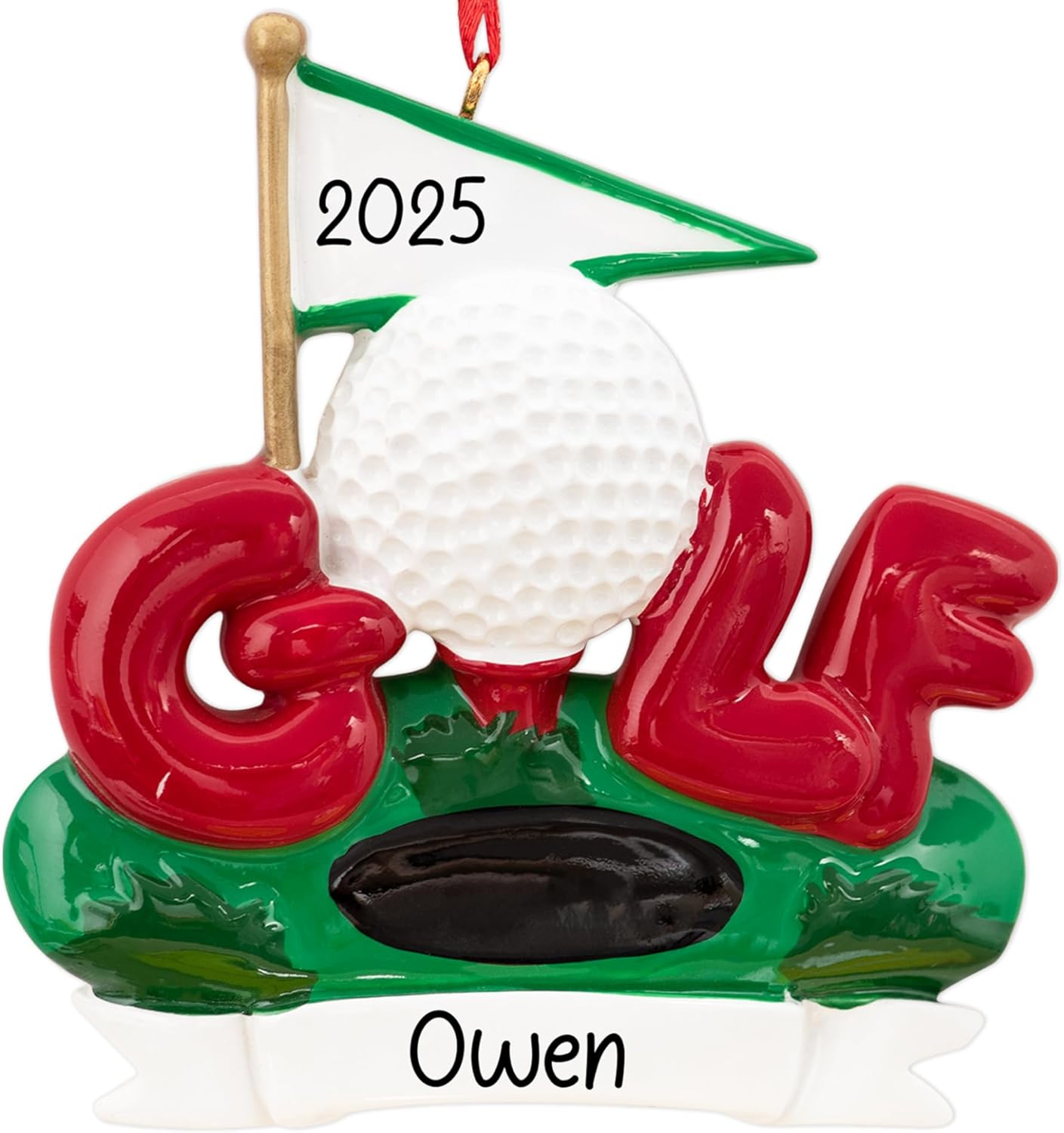 Personalized Golf Christmas Ornament 2025 | 18th Hole, Hole-in-One with Ball and Flag Decoration for Xmas Tree | Golfing Keepsake Gift for Golfer & Golf Player - Custom Name & Year