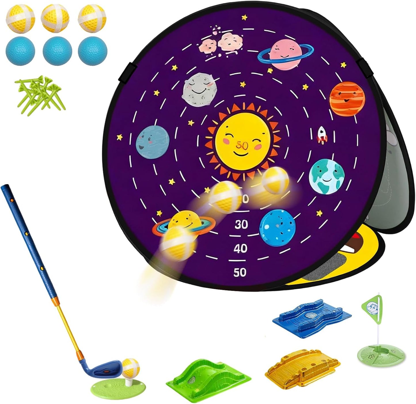 Kids Golf Set With Club - 28Pcs 4-In-1 Kids Sticky Golf Games Set , 4 -Sided Golf Chipping Net，Multiple Game Modes , Sports Outdoor Indoor Toys , Birthday Gifts for Girls Boys for 4 5 6 Years Old