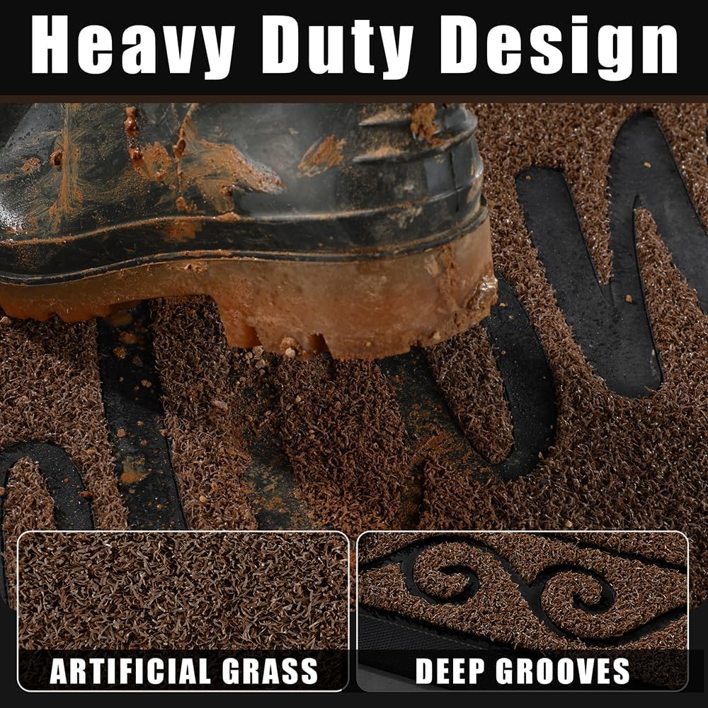 Yimobra Welcome Mat, Heavy Duty Sturdy Door Mats for Home Entrance Outdoor Indoor, Front Doormat for Outside Patio Floor Entry Porch Garage Office, Waterproof, Low Profile, 36x24, Coffee