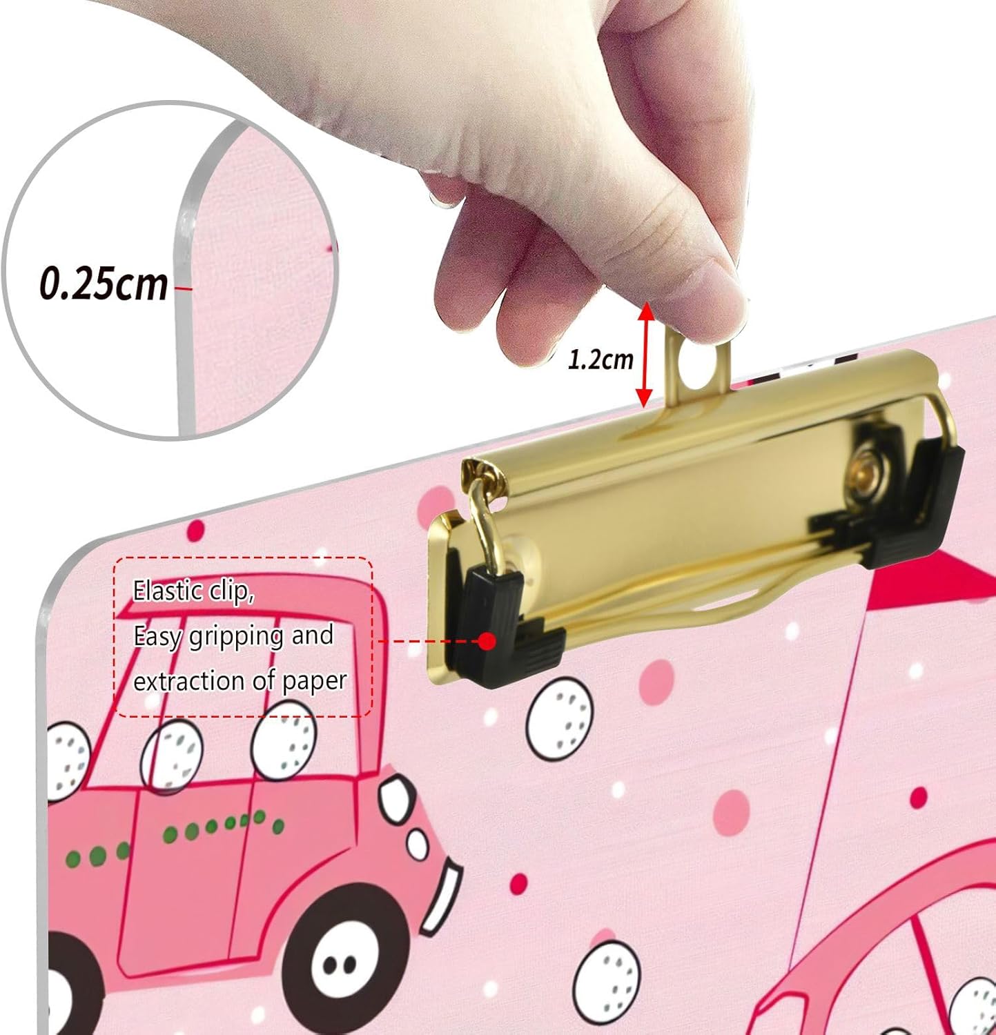 Golf CarThick Clear Acrylic Clipboard with Shiny Gold/Silver Finish Clip21344655