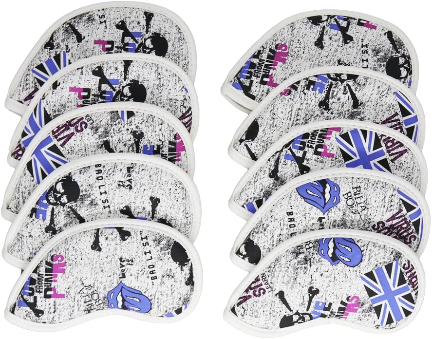 SEACLOUD 10pcs Golf Iron Head Cover UK Flag Putter Cover with Magnetic Closure Golf Club Headcover Blue