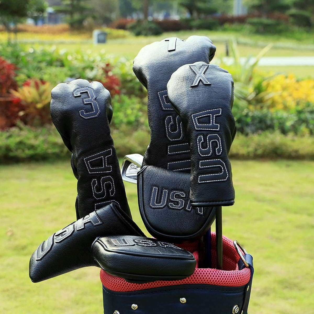 TaylorMade, Titleist, Callaway Golf Driver & Fairway Wood Headcovers - Black Synthetic Leather, Thick, Cool, USA Made