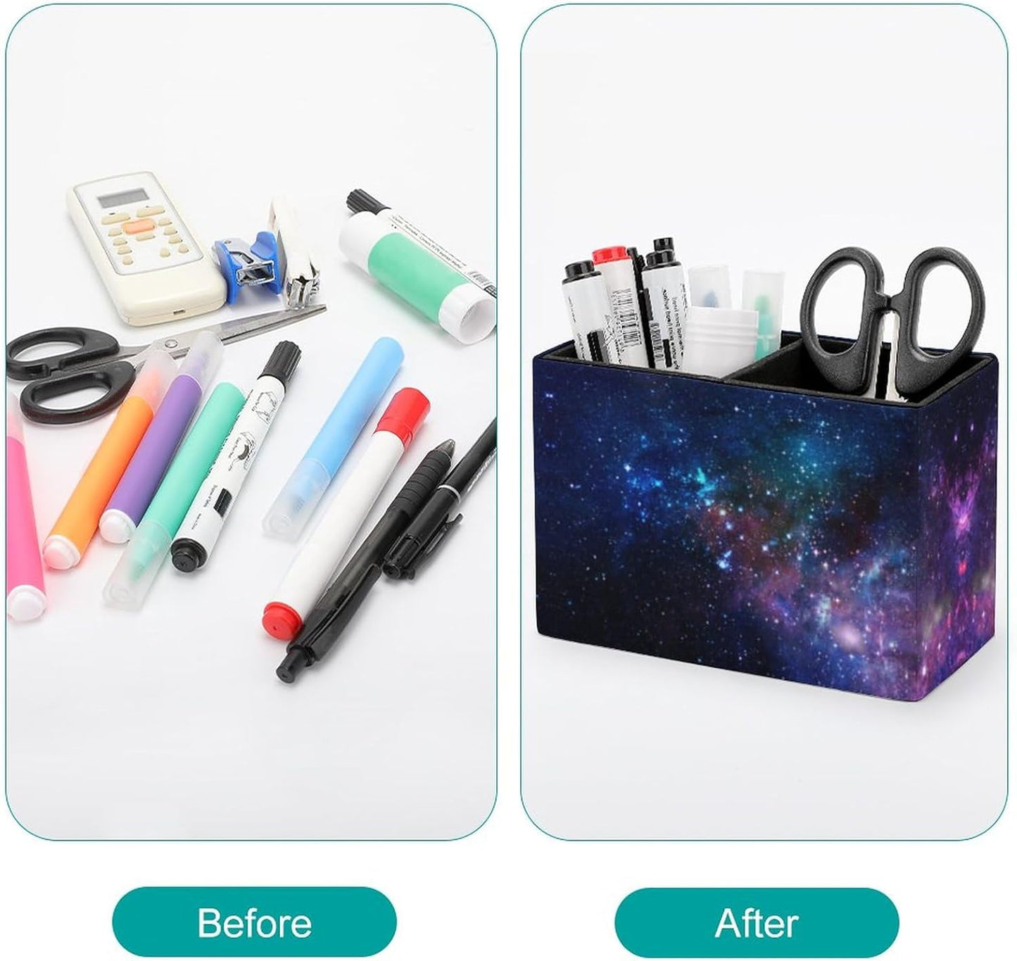 Pen Holder, Pencil Holder for Desk Organizer, Nebula Deep Space Galaxy PU Leather Pencil Cups Desktop Stationery Storage Makeup Brush Holder Pen Organizer for Office Home