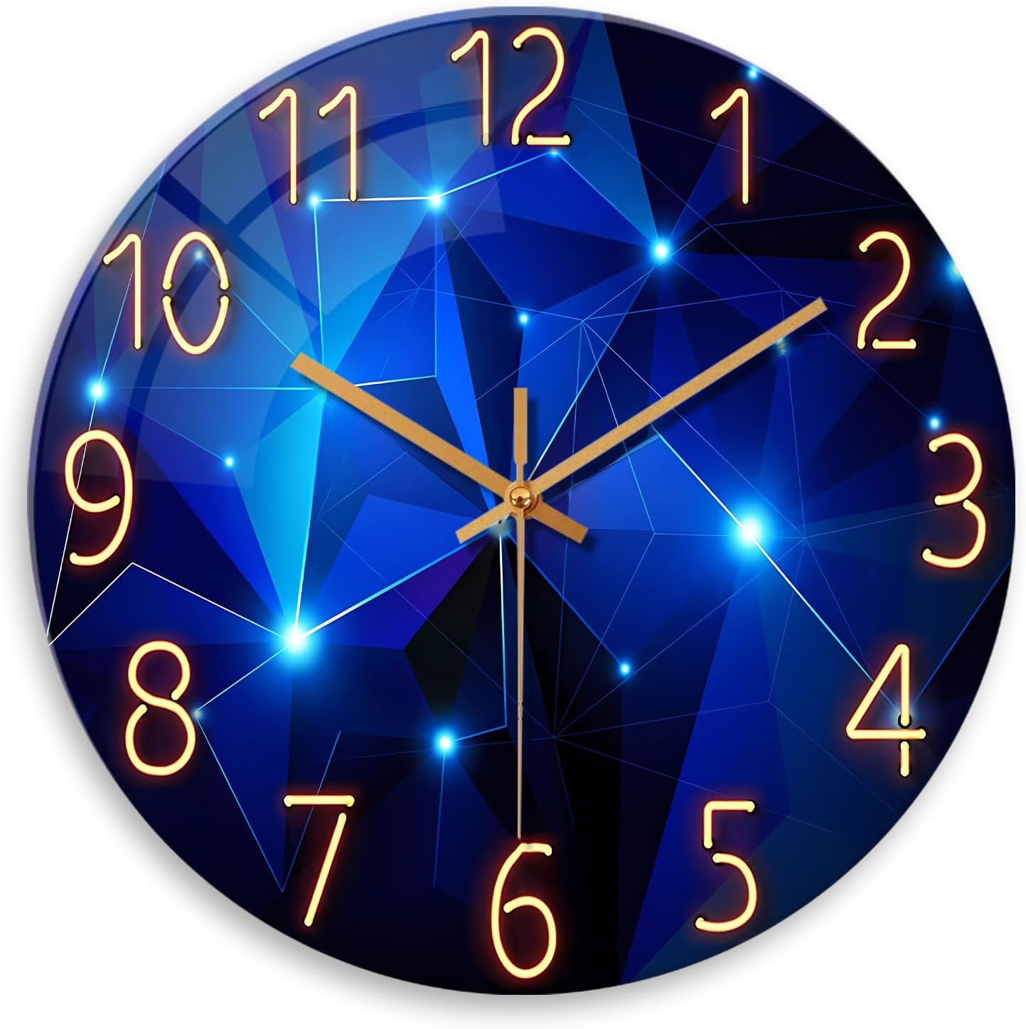 Blue Wall Clock Battery Operated 16 Inch Analog Glass Wall Clock Non Ticking Large Wall Clocks for Living Room Decor