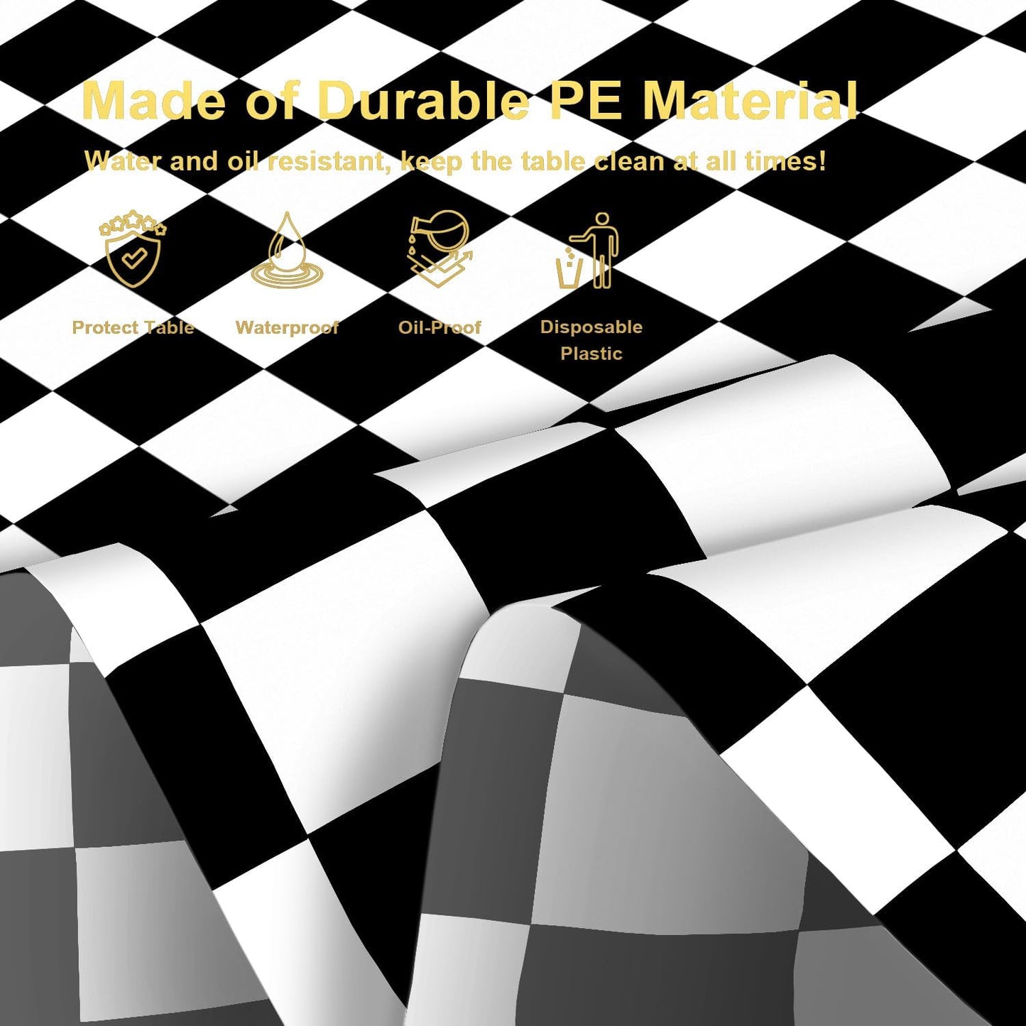 6 Pack Black and White Checkered Tablecloth, Round Black Checkered Flag Plastic Table Cloths for Parties Disposable, 84x84 in Waterproof Race Car Tablecloth for Birthday Party Halloween Picnic School