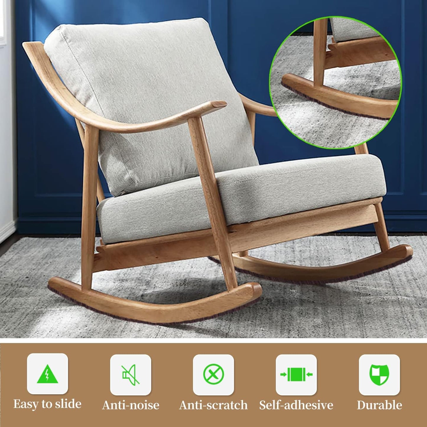 Felt Strips with Adhesive Backing, Felt Furniture Strips, 20Pieces Pack 1/2x 6 Inches, Adehesive Felt Strips for Furniture Brown