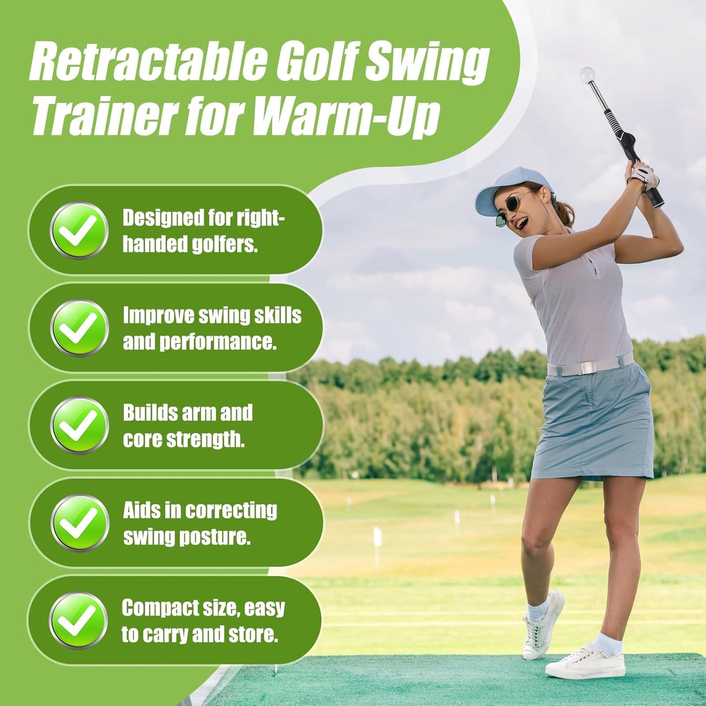 Retractable Golf Swing Trainer, Golf Grip Trainer and Golf Training Aid for Chipping Hitting