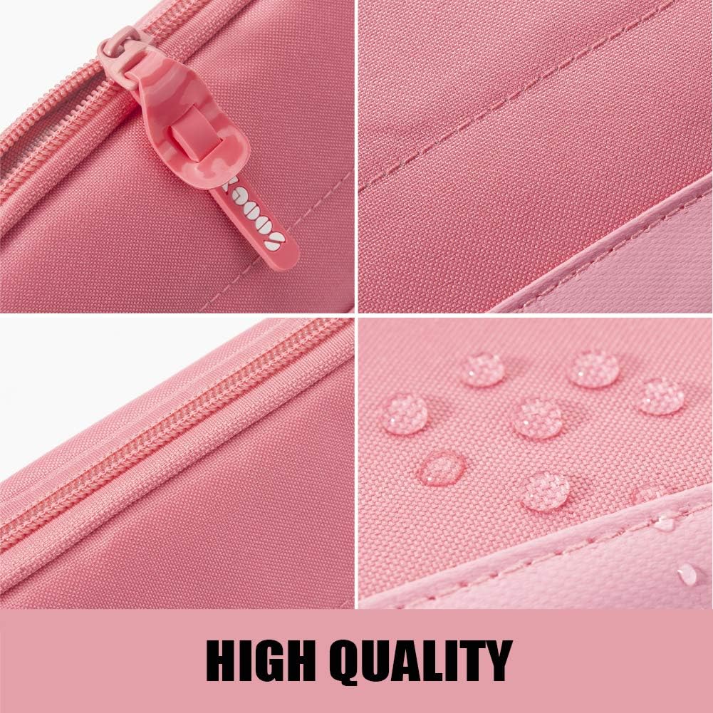 Sooez Wide-Opening Pencil Pen Case, Lightweight & Spacious Pencil Pouch Zipper Stationery Bag, Aesthetic Supply with Triangular Design for Adults, Pink