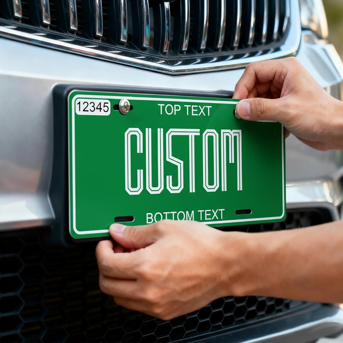 Custom License Plate - Metal Personalized License Plates with UV Printed Decorative Designs Front Vanity for Car, Auto Accessories with Customizable Text - 6x12 Inch Car Decor Tags & Number Plates