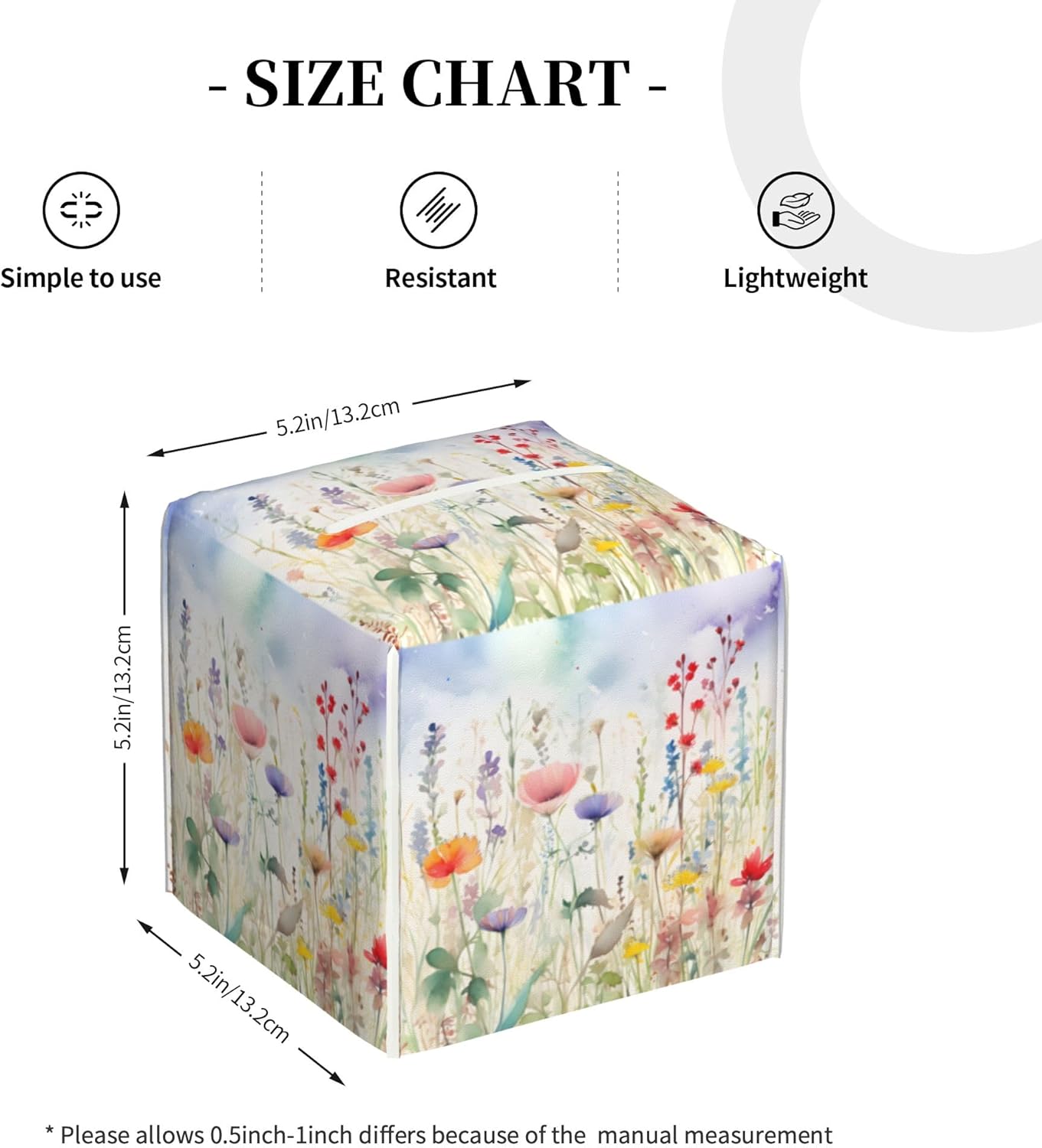 Watercolor Flower Tissue Box Cover Square,Colorful Flowers Tissue Box Holder Waterproof Leather Facial Paper Organizer Dispenser for Bathroom Home Car Nightstand Vanity Desk