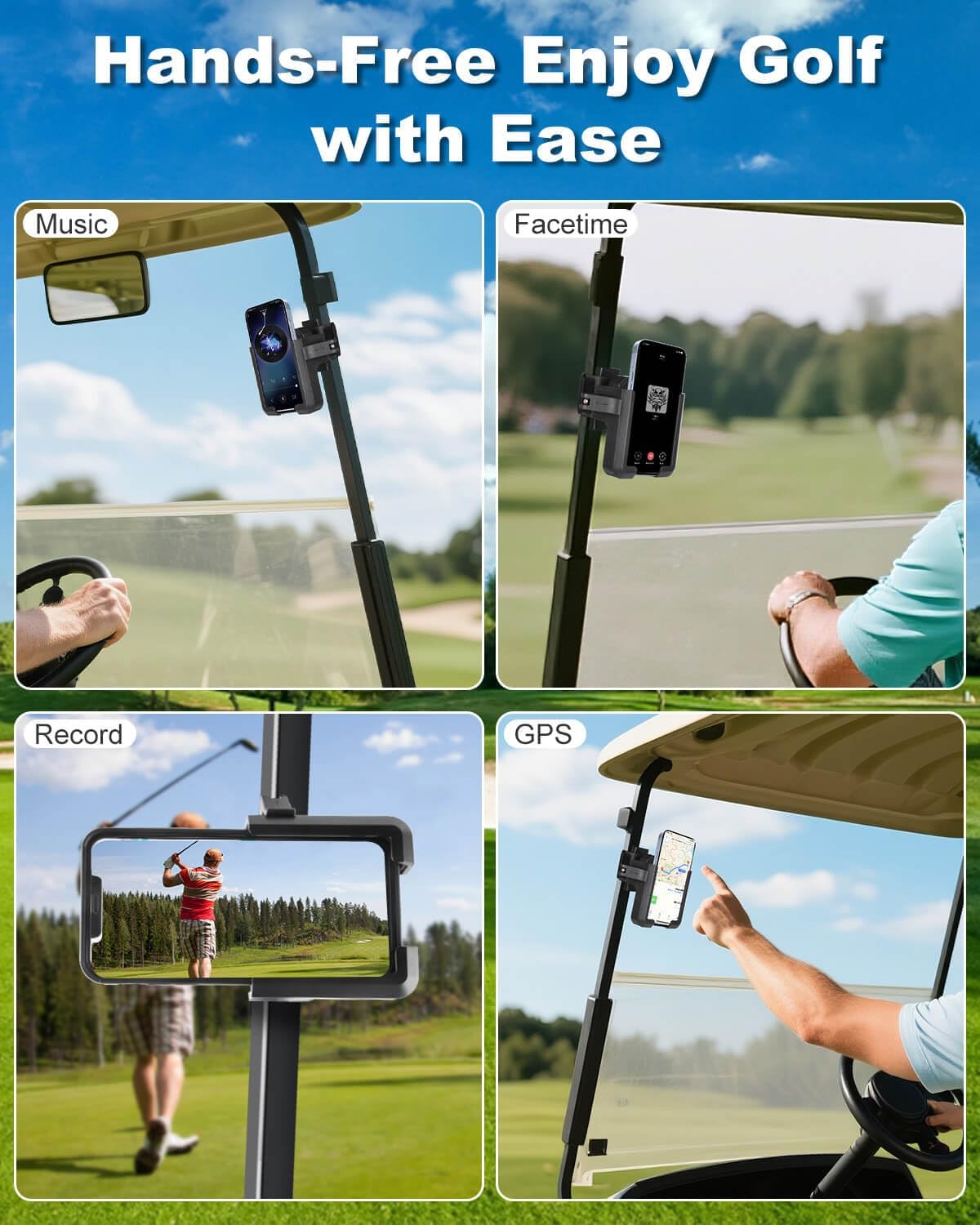 Golf Cart Phone Holder Mount Magnetic, Golf Cart Phone Caddy Compatible with iPhone/Galaxy/Google Pixel/Motorola Fit EZGO/Club Car/Yamaha/ICON/Zone