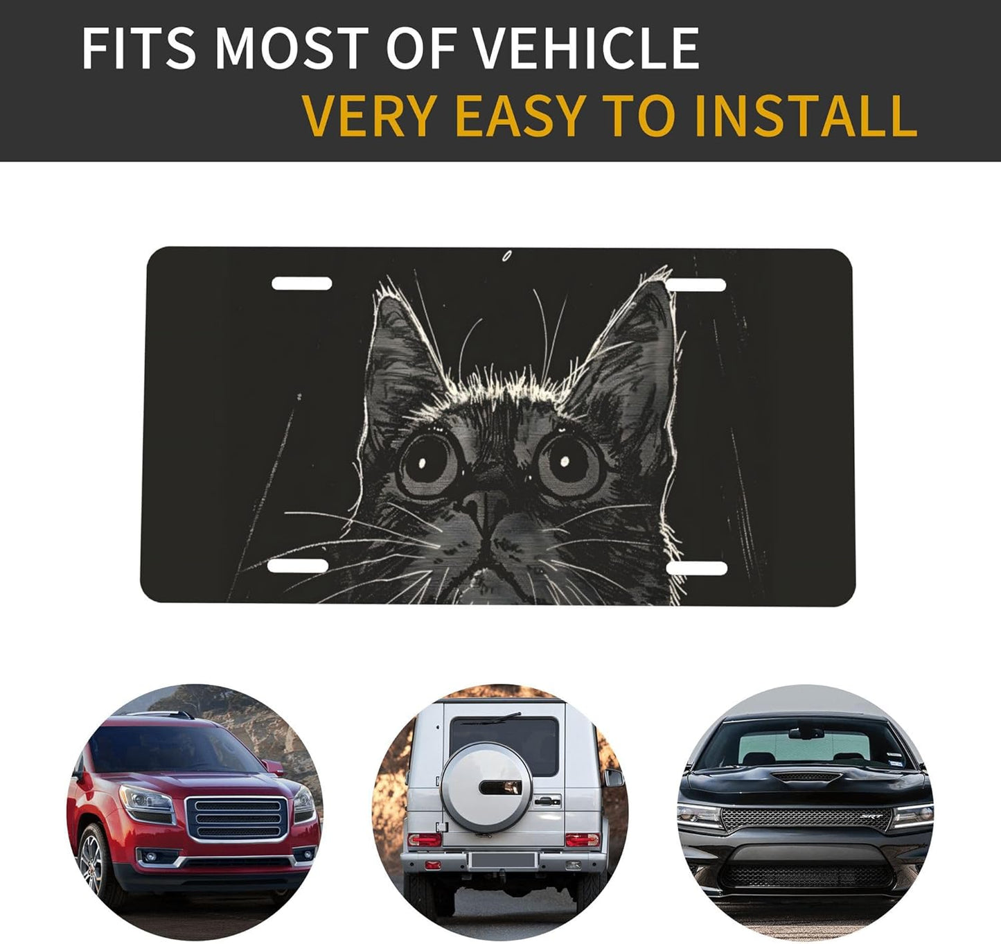 Custom License Plate Personalized Cat Animal Funny Aluminum Front License Plates Decorative Rust-Free Metal Car Plate Covers for Women Men Car Tag Accessories fit Truck SUV Rv 12 X 6 in