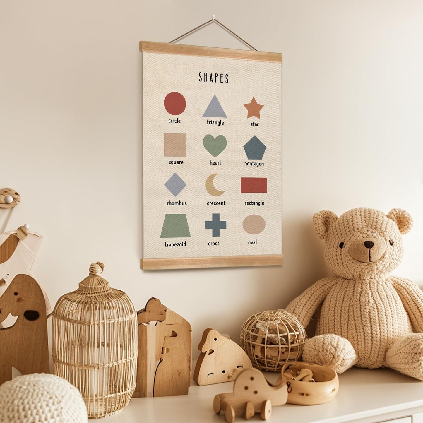 ZTGDA Shapes Educational Wall Art, Toddler Learning Posters, Shapes Learning Poster Hanger Frame Wall Decor for Classroom Nursery Kids Room Playroom Preschool Decor (12x16inch)