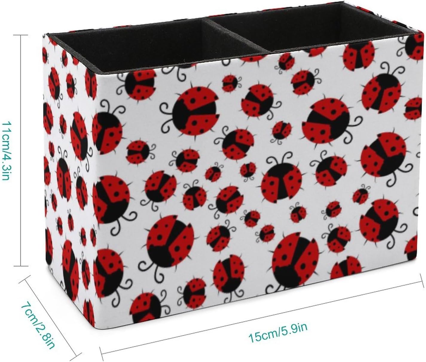 Pen Holder, Pencil Holder for Desk Organizer, Summer Red Ladybugs PU Leather Pencil Cups Desktop Stationery Storage Makeup Brush Holder Pen Organizer for Office Home