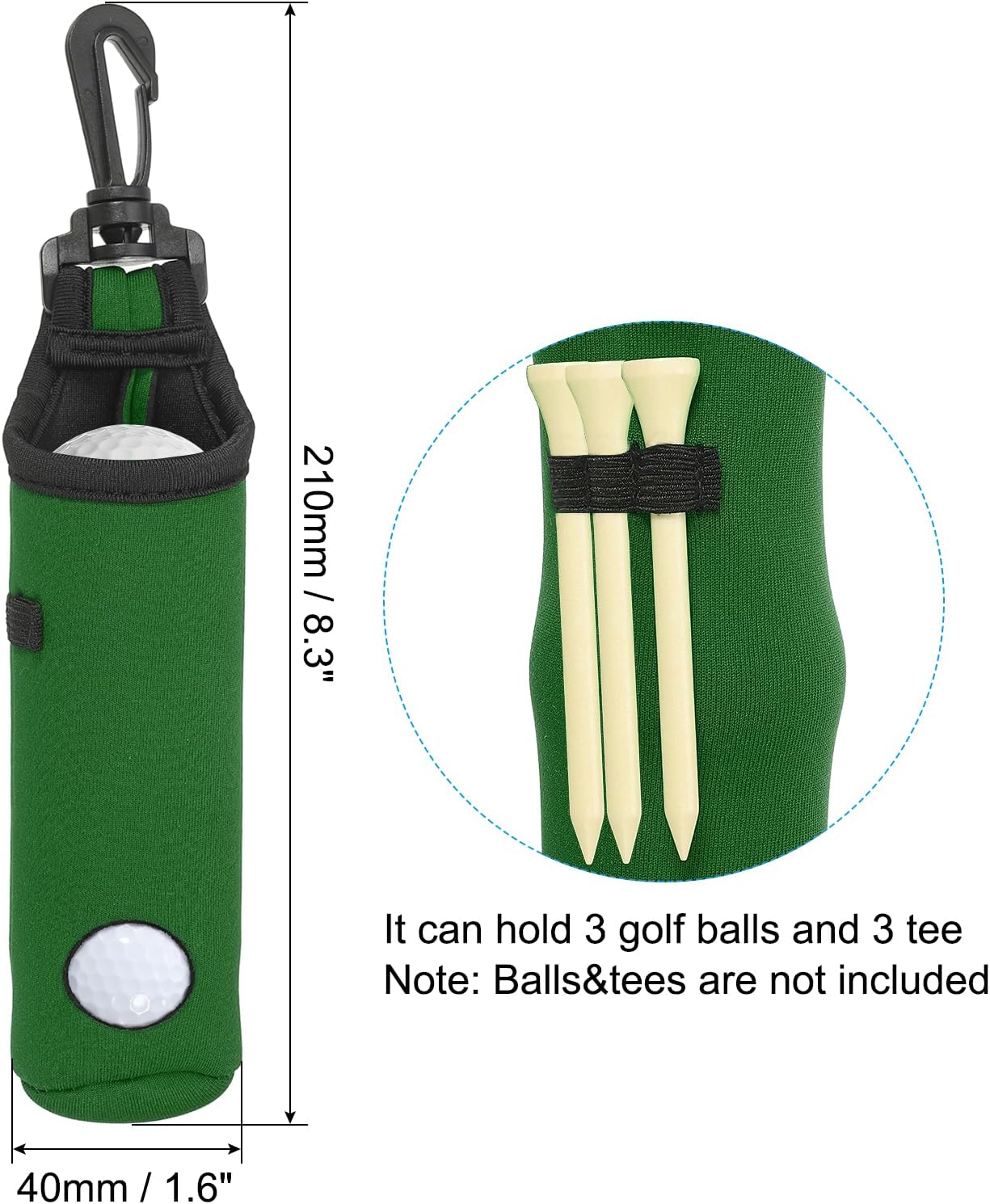 PATIKIL Golf Ball Carry Bag Golf Tee Holder Pouch Portable Neoprene Golf Ball Holder with Clip for Men and Women