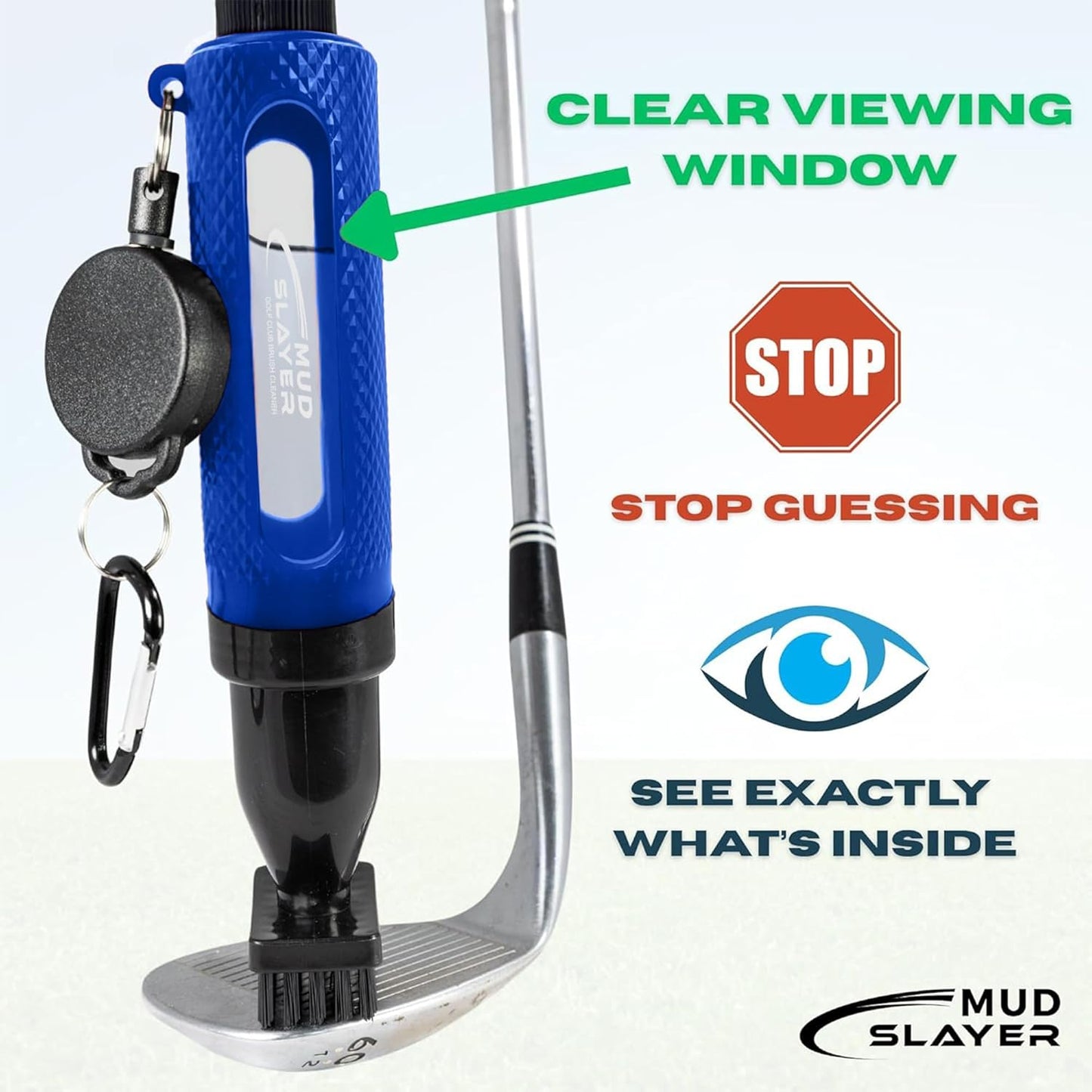 Mud Slayer Golf Club Cleaning Brush with Fine Mist Spray, Leak-Proof Viewing Window & Retractable Clip – Dual Bristle Head, Ergonomic Handle – Must-Have Golf Accessories for Men & Women