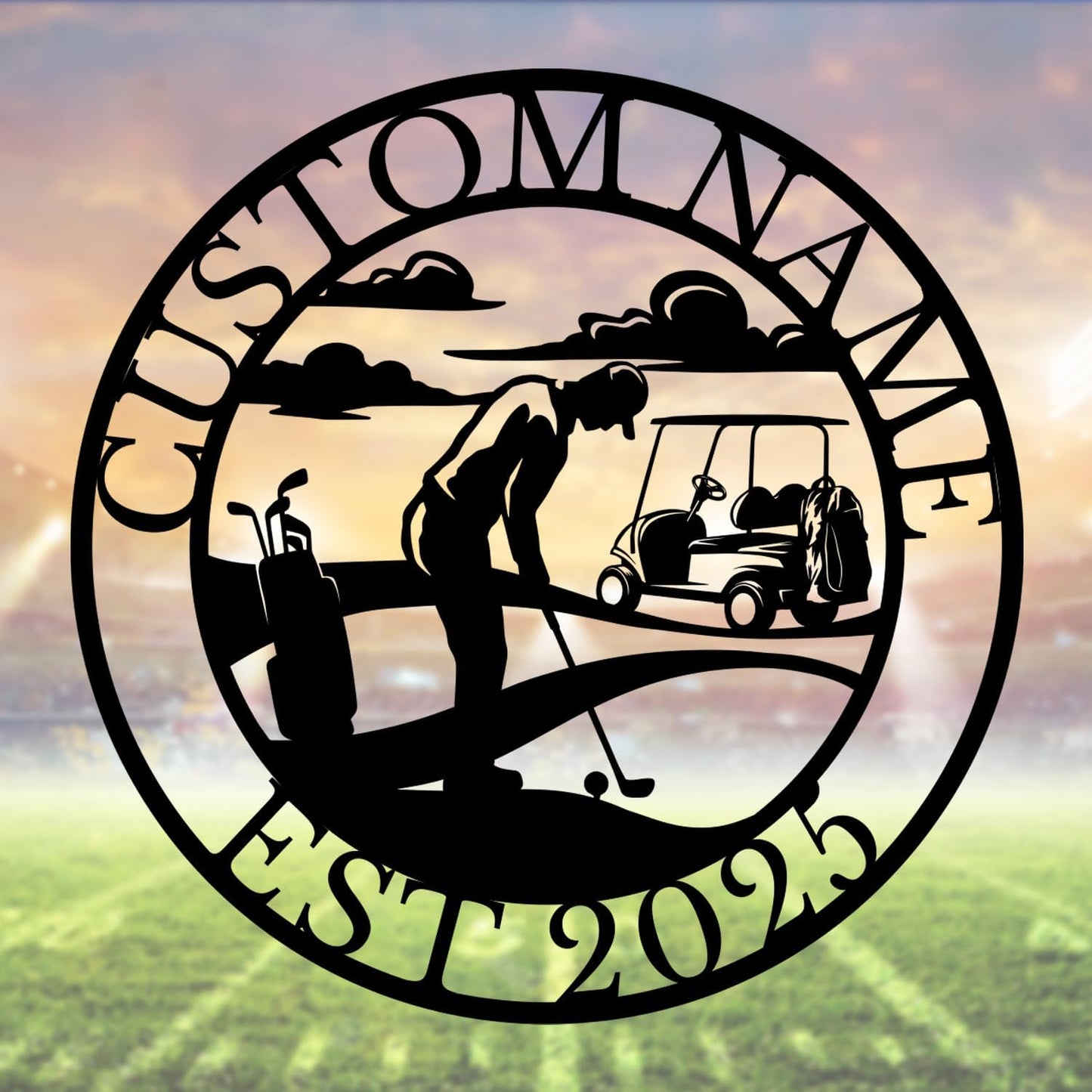 Personalized Custom Crossed Golf Metal Wall Art,Personalized Golfer Name Sign Decoration For Room,Hole Golf Club Decoration (Style-1)