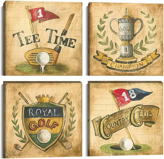 Pankila Usa Golf Wall Art for Country Club Golf Canvas Wall Decor Tee Time and Champion Abstract Royal Golf Wall Painting for Living Room Bedroom Home Decorations Framed Artwork (20''W x 20''H x 4)