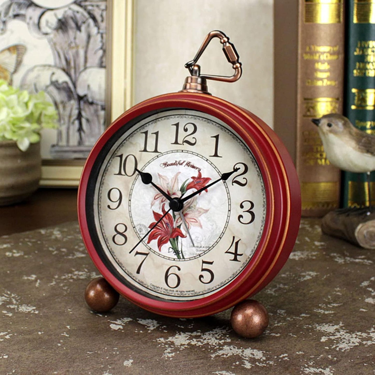 Maxspace Classic Vintage Analog Clock - Silent Non-Ticking, Elegant and Decorative with Distressed Metal Frame for Office, Living Room or Bedroom