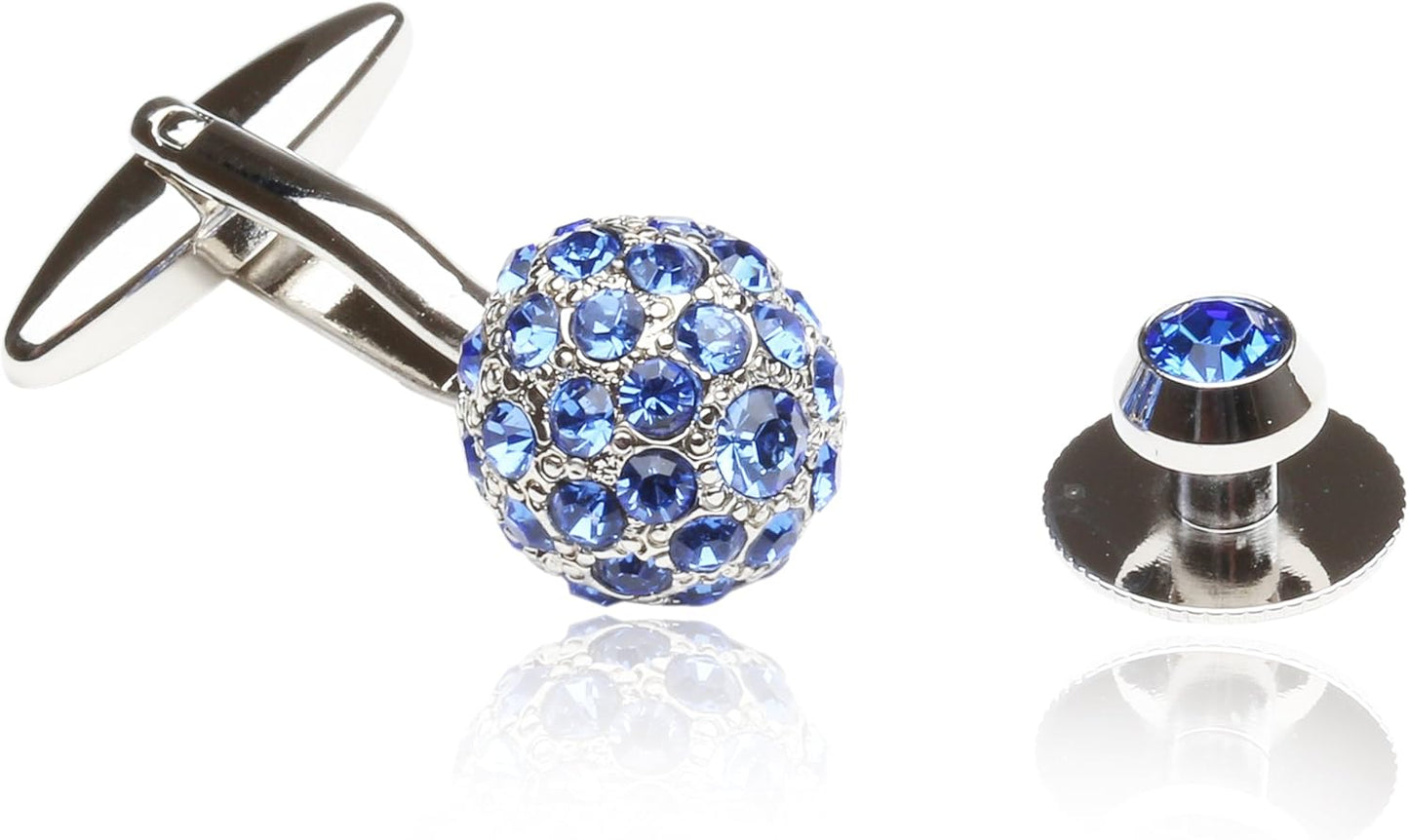 Cuff-Daddy Crystal Ball Cufflinks Studs Blue with Presentation Box