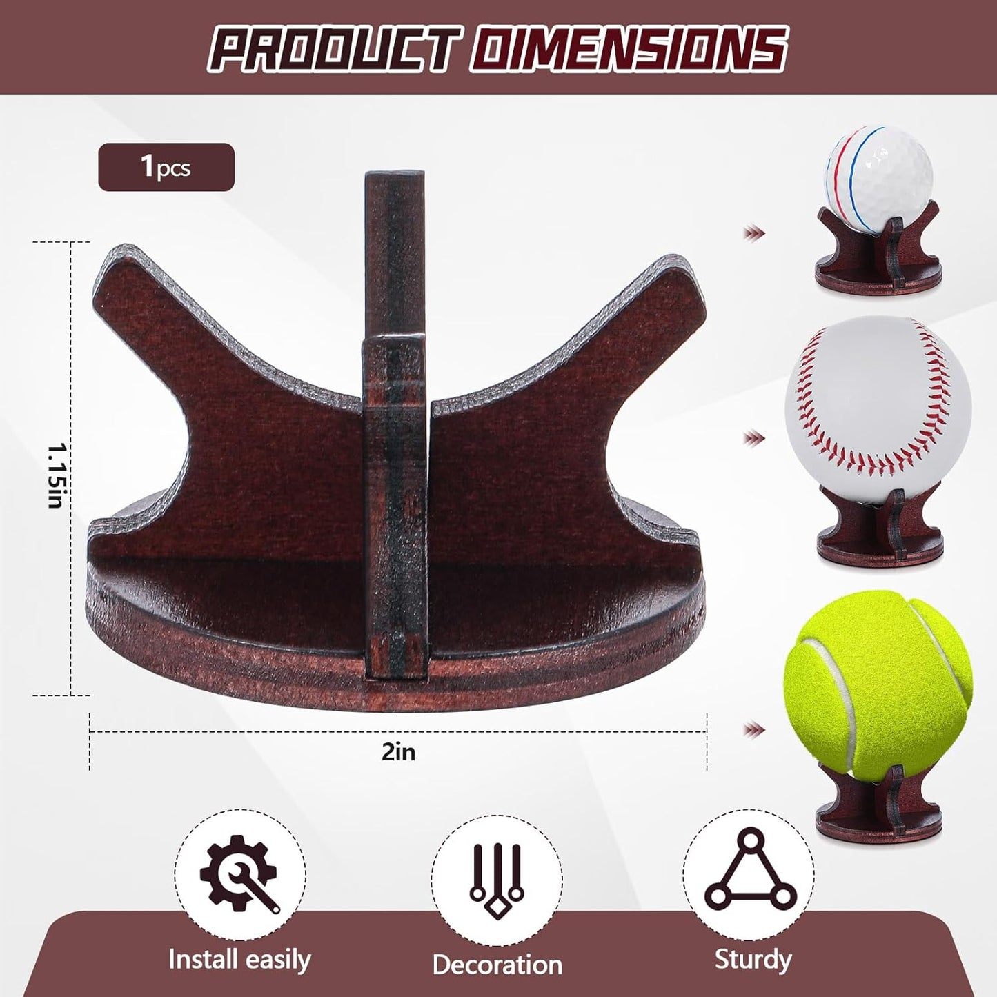 Wooden Golf Ball Display Stand 2 Inches Single Golf Ball Holder Mini Wood Display Bases Stand for Egg Stone Rock Decor