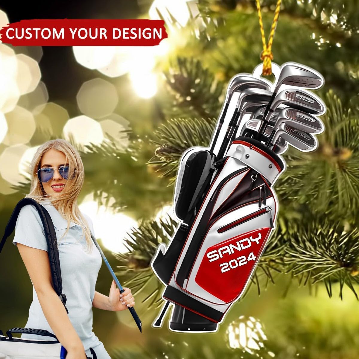 NAZENTI Personalized Golf Bag Christmas Ornament 2025, Custom Name & Year, Free Customization, Golf Bag and Irons Decoration for Xmas Tree, Golfing Keepsake Gift for Golfer & Golf Player Lover
