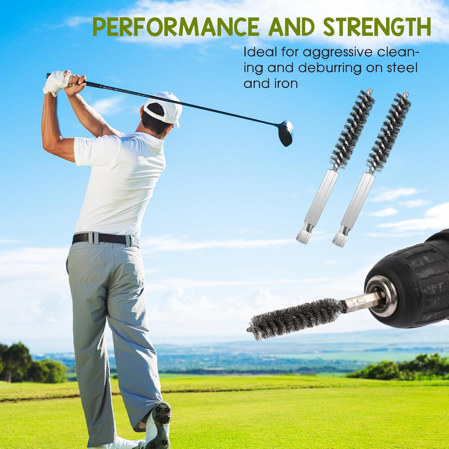 2 Pcs Golf Clubs Head Hosel Brush, Silver Shaft Ferrules Brush, Stainless Steel Bore Wire Cleaning Tool, Electric Drill Wire for Deeply Clean Debris Dust Glue