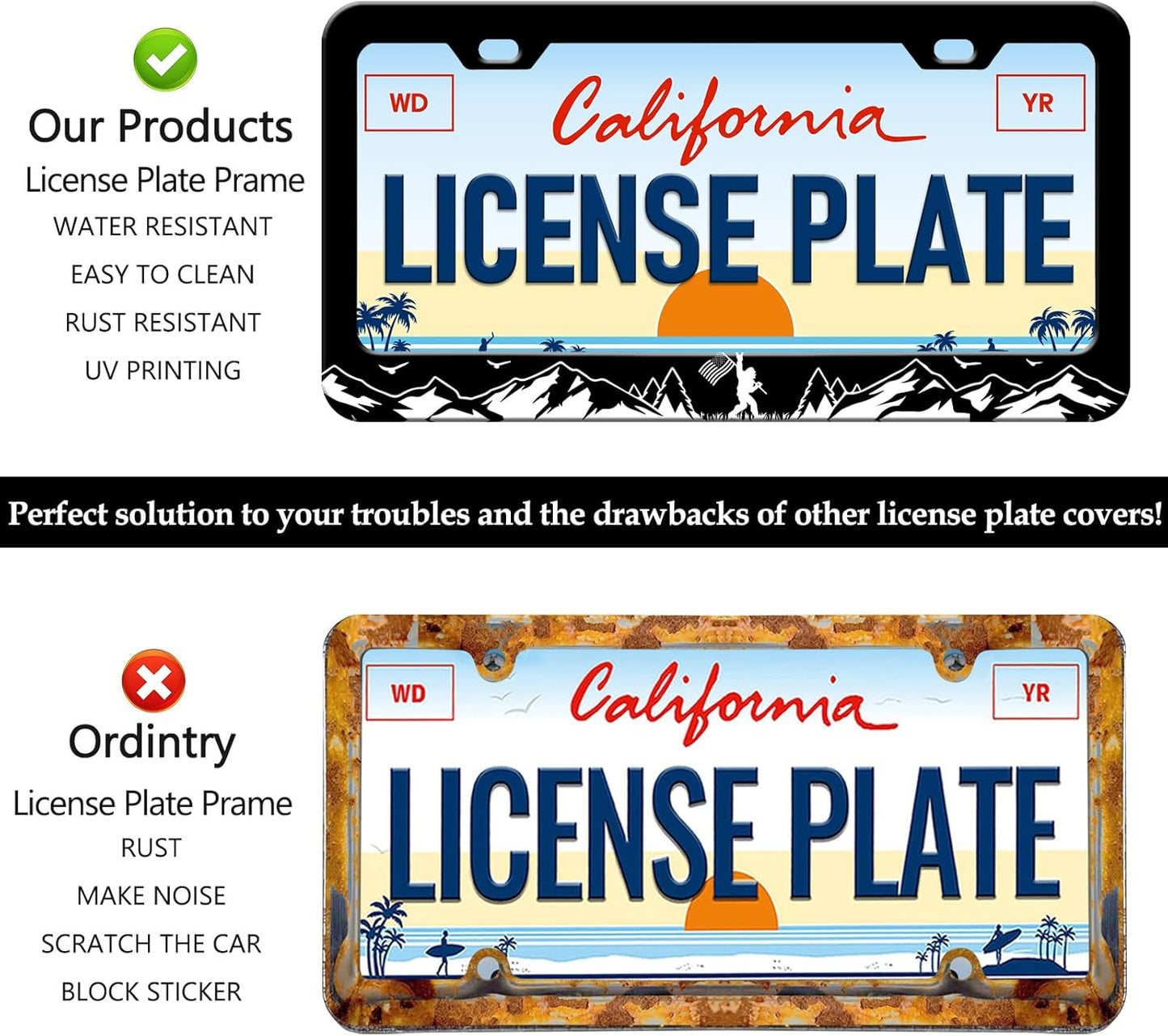 Mountain Bigfoot License Plate Frames - 2 Pack Mountains Personalized License Plates Holder Covers, Aluminum Metal Rust-Proof Waterproof Car Tag Frame with Screws Fasteners Caps