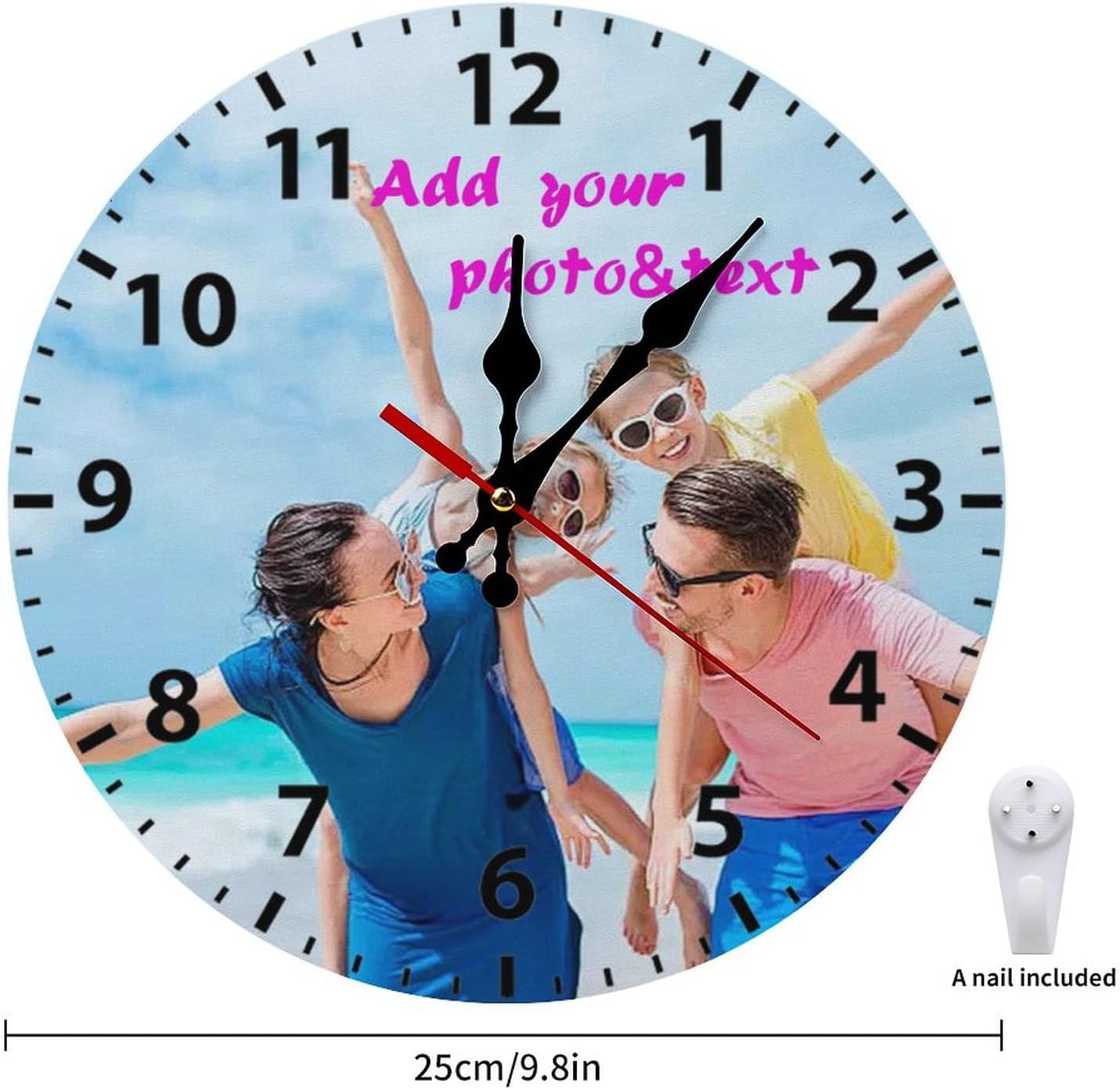 Custom Wall Clock,Personalized Wood Clock add Your Photo/Text,Customizable Silent Round Decoration for Kitchen Bathroom 15.7inch style1