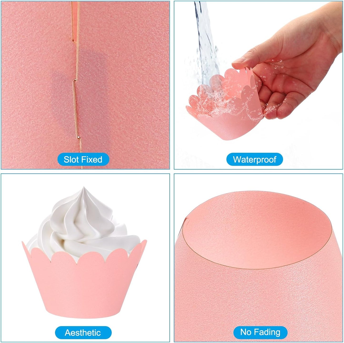 PATIKIL Cupcake Wrappers Paper, 50 Pack Baking Cups Standard Wave Decoration for Anniversary Birthday Weddings Parties, Pink