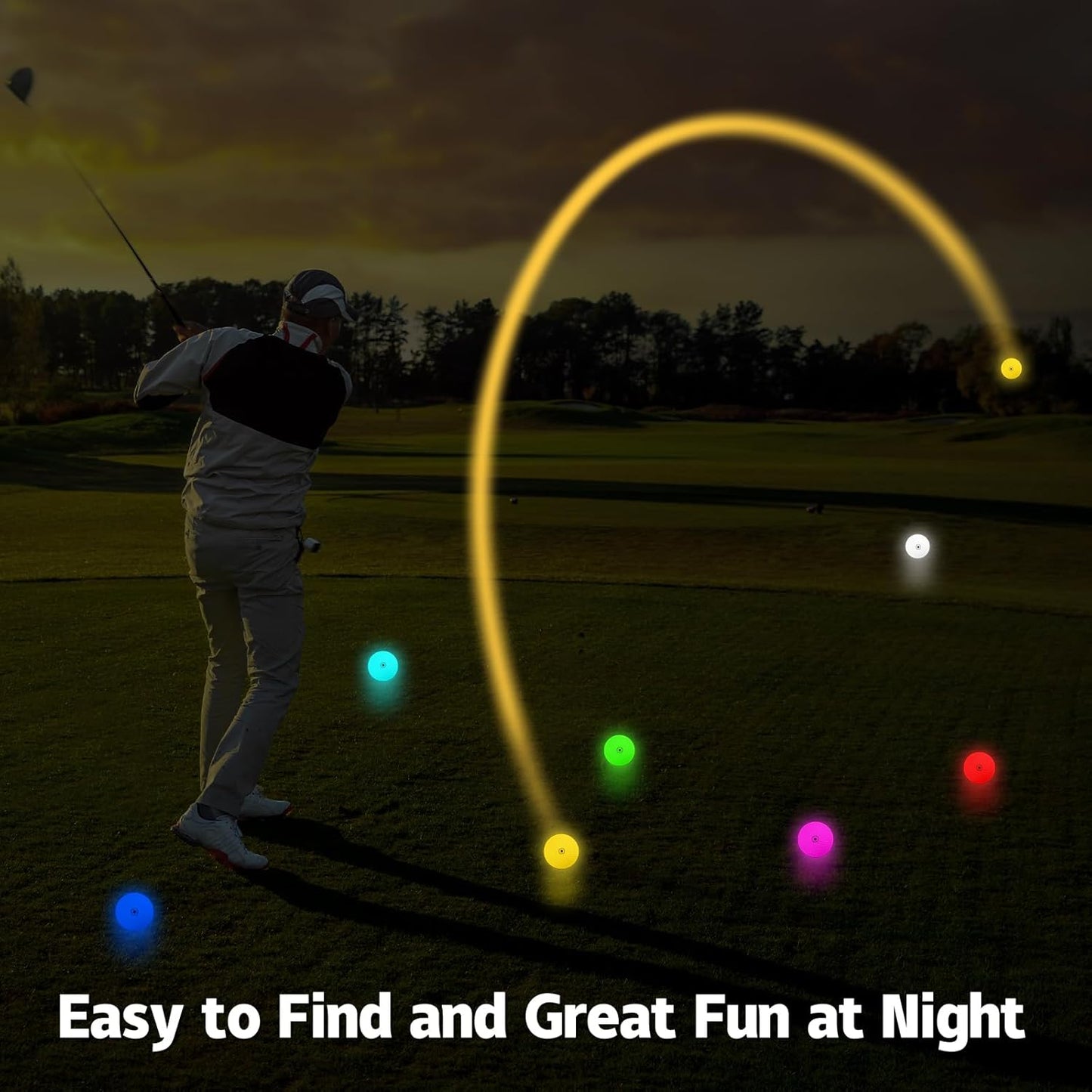 THIODOON Glow in The Dark Golf Balls - 7 Color LED, No Timer, Easy On/Off, 6 Pack