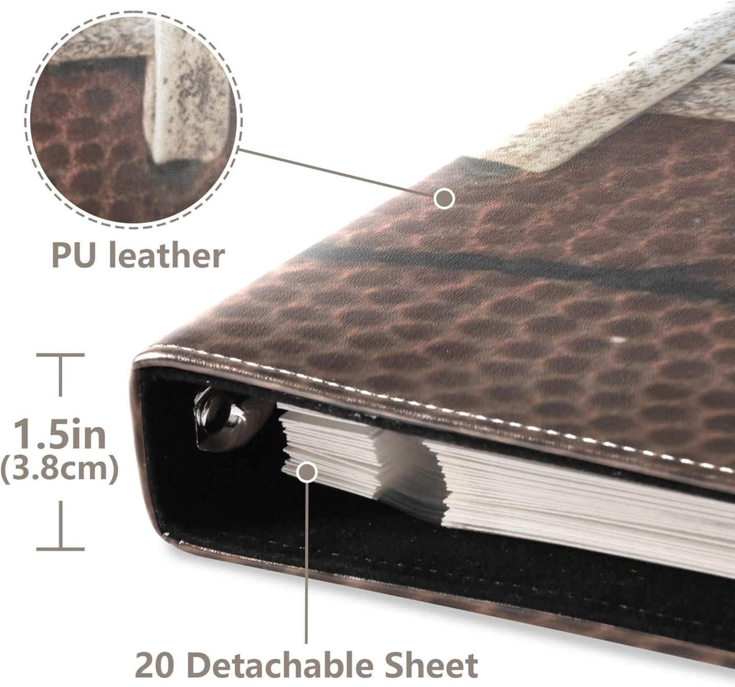 Fisyme American Football Laces Photo Album Self Adhesive DIY Scrapbook Album for 2x3 4x6 5x7 6x8 Pictures 20 Pages Memory Book for Family Wedding