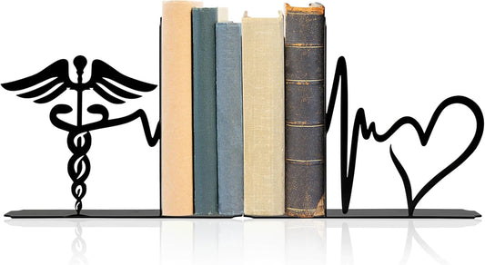 Medical-Themed Bookends for Shelves - Sturdy Office Decor for Clinics, Nurse Gifts & Study Decor, 7.1x1.2x6 Inch Bookshelf Decoration for Medical Professionals