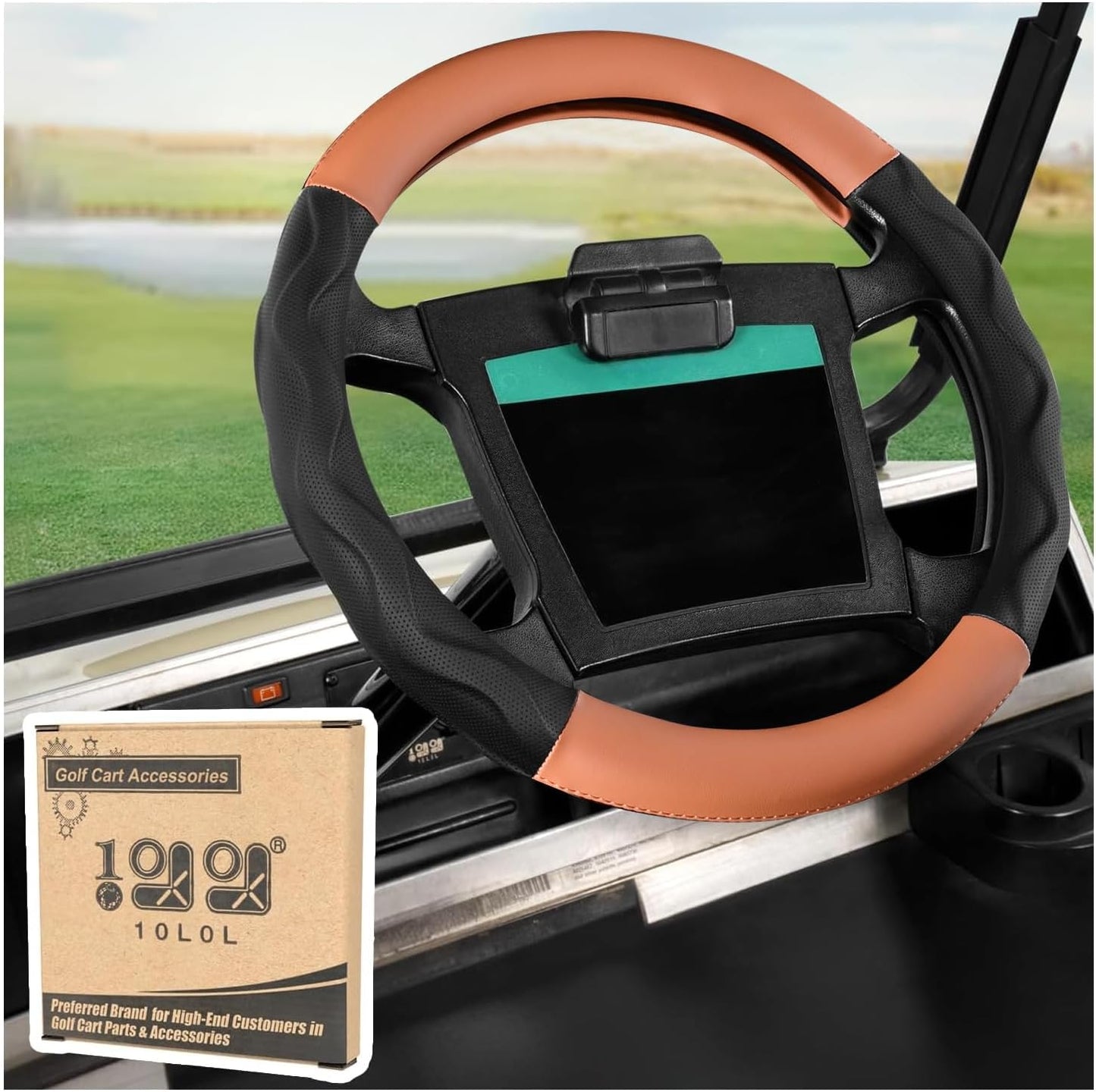 10L0L Golf Cart Steering Wheel Cover for Yamaha, Club Car DS & Precedent, 14 Inch Black Brown