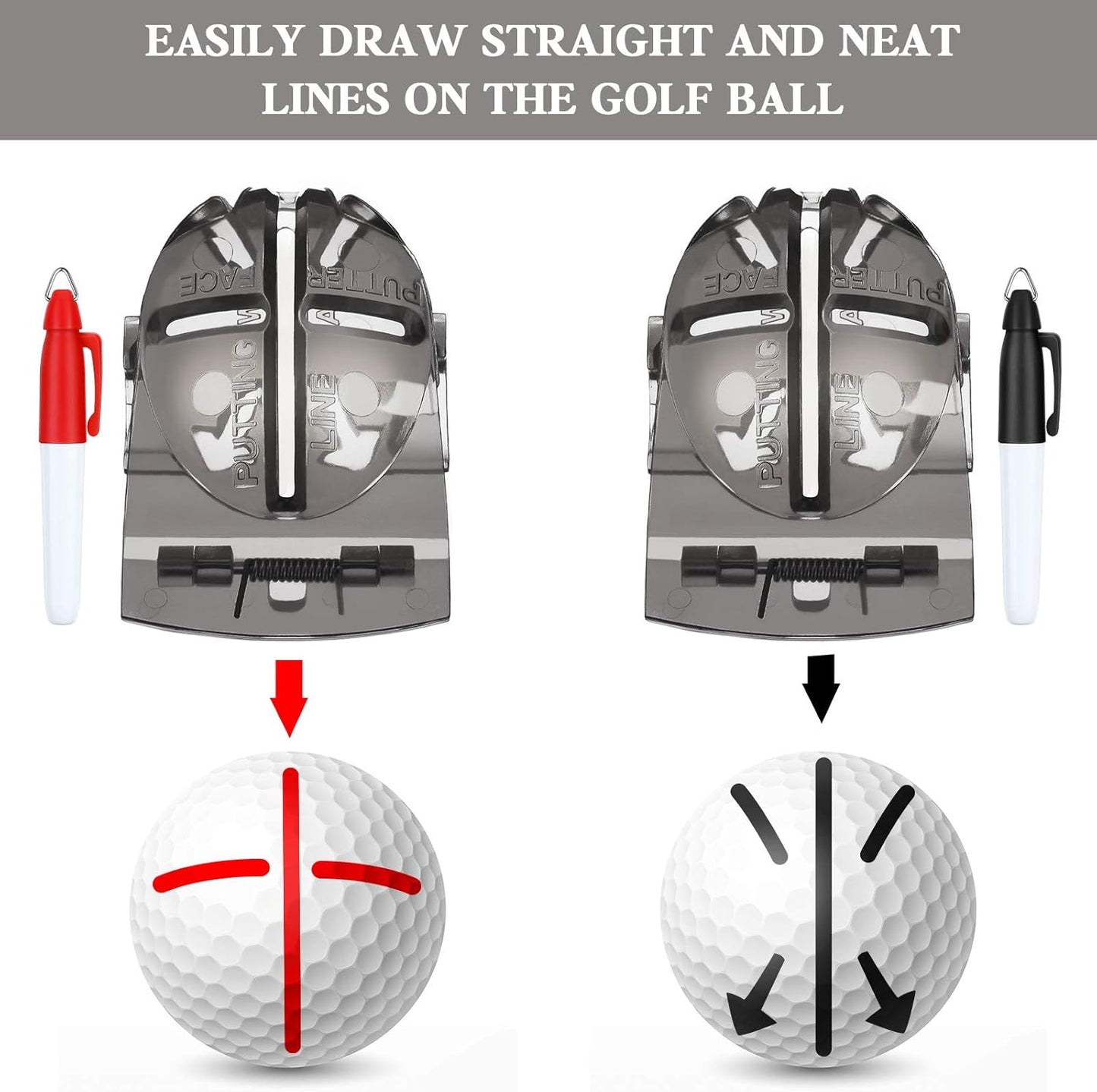 WILLBOND 2 Pieces Golf Ball Line Marker Tool Marking Alignment Putting Tool and 2 Pieces Golf Ball Marker Pen, 4 Pcs Totally