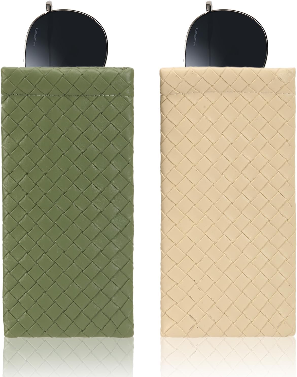 2 PCS Pu Sunglass Organizer Leather Pouch - Soft Squeeze Top Glasses Case Multipurpose Travel Eyeglass Case Pouch Bag