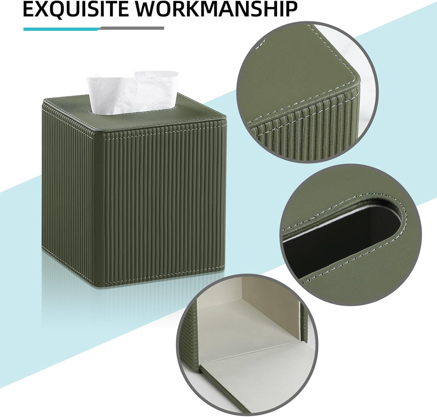PU Leather Tissue Box Cover Square with Magnetic Closure, Modern Tissue Box Holder for Bathroom Bedroom Office Desk, Decorative Square Tissue Holder (Green)