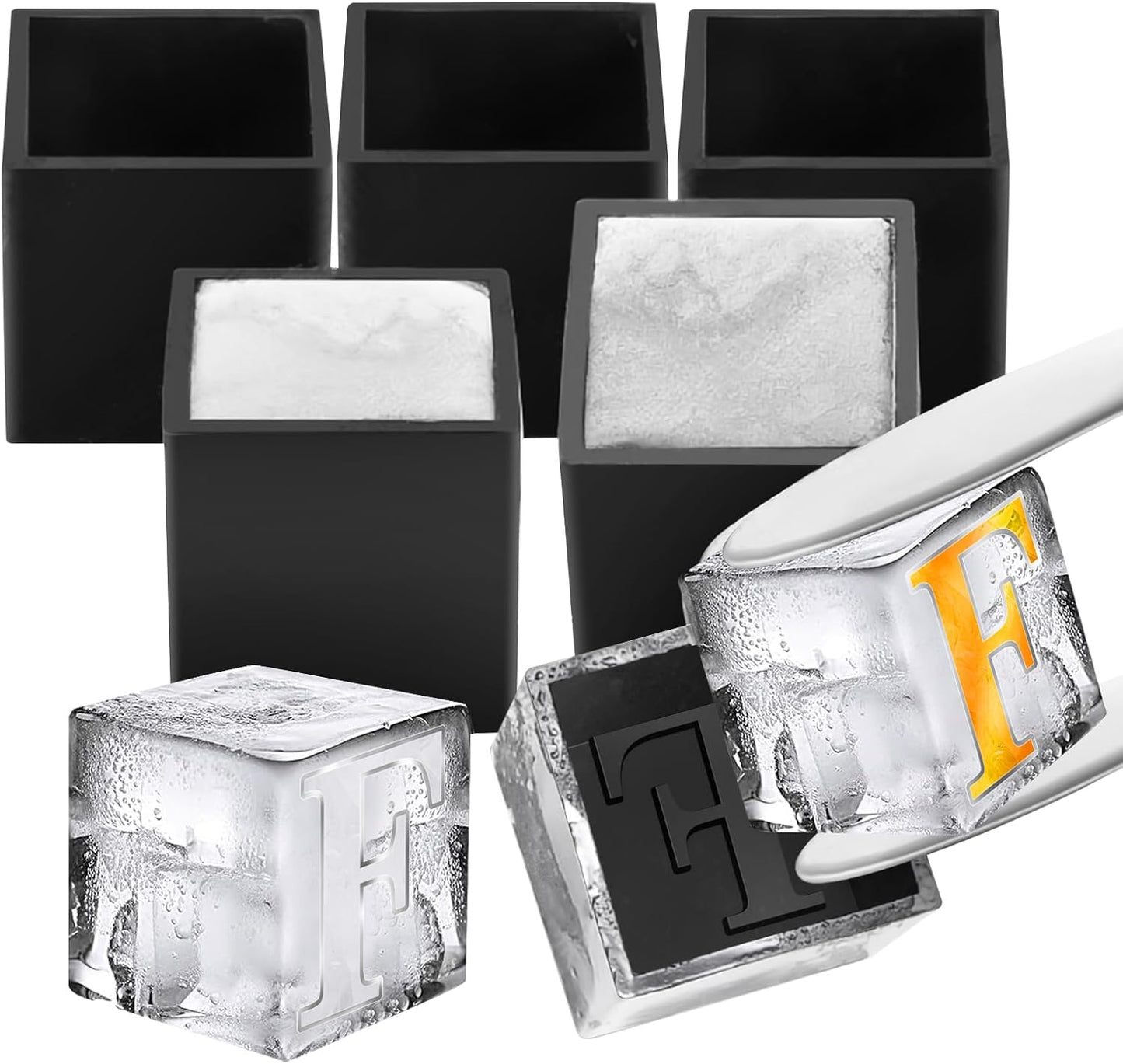 6 Pcs 2" Letter Silicone Personalized Ice Cube Mold,Personalized Ice Mold with 2mm Depth,Create Unique Whiskey Ice Cubes in Style with our Customizable Ice Mold (Letter F)