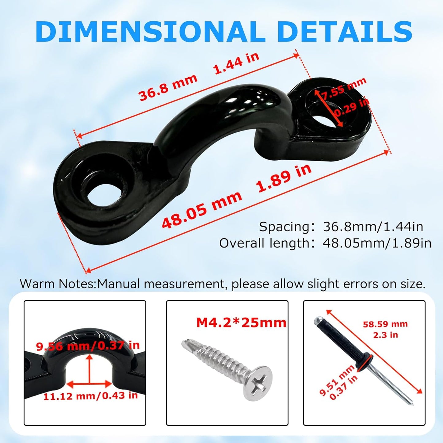 Kayak Pad Eyes/Kayak Handle,Pad Eye with Rivets; Kayak Handle with Accessories, Suitable for Multi-Brand Boats, Canoe Accessories, Luggage, Tether Cleats, etc