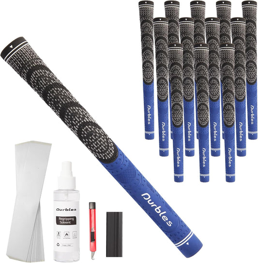 Golf Grips with Regripping Kit – All Weather Multi-Compound Golf Club Grips for Men & Women – Corded Rubber Grip Set – Standard & Midsize Wood and Iron Grip Kit – All Level Golfing Accessories