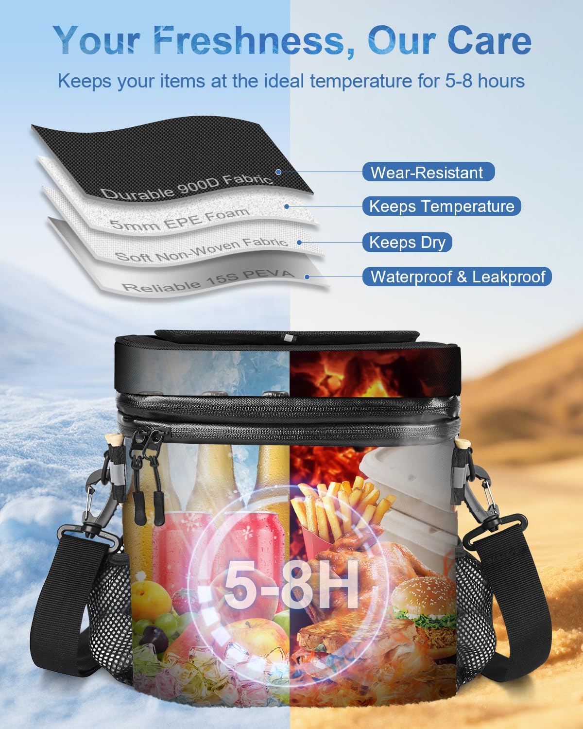 14-Can Golf Cart Expandable Cooler Bag, Soft Insulated Cooler Bag with Hook-and-Loop Lid & Golf Tees Holder for Camping & Outdoor Activities, Fits on Golf Cart Push Cart