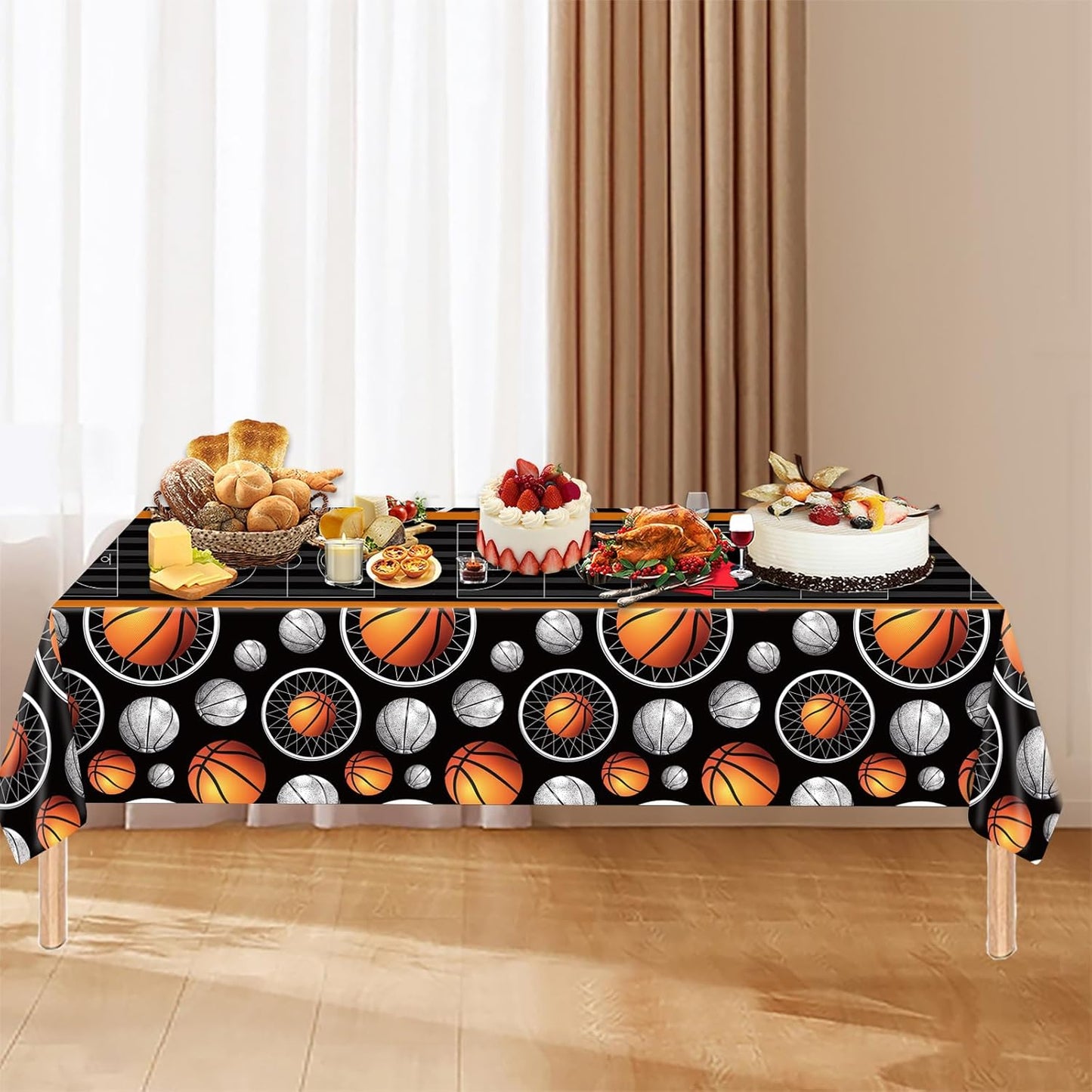 4 Pcs Basketball Plastic Tablecloth 54 x 108 Inch Basketball Party Disposable Table Cover Sport Pattern Party Supplies Plastic Sport Theme Table Cover Rectangle Grass Decoration
