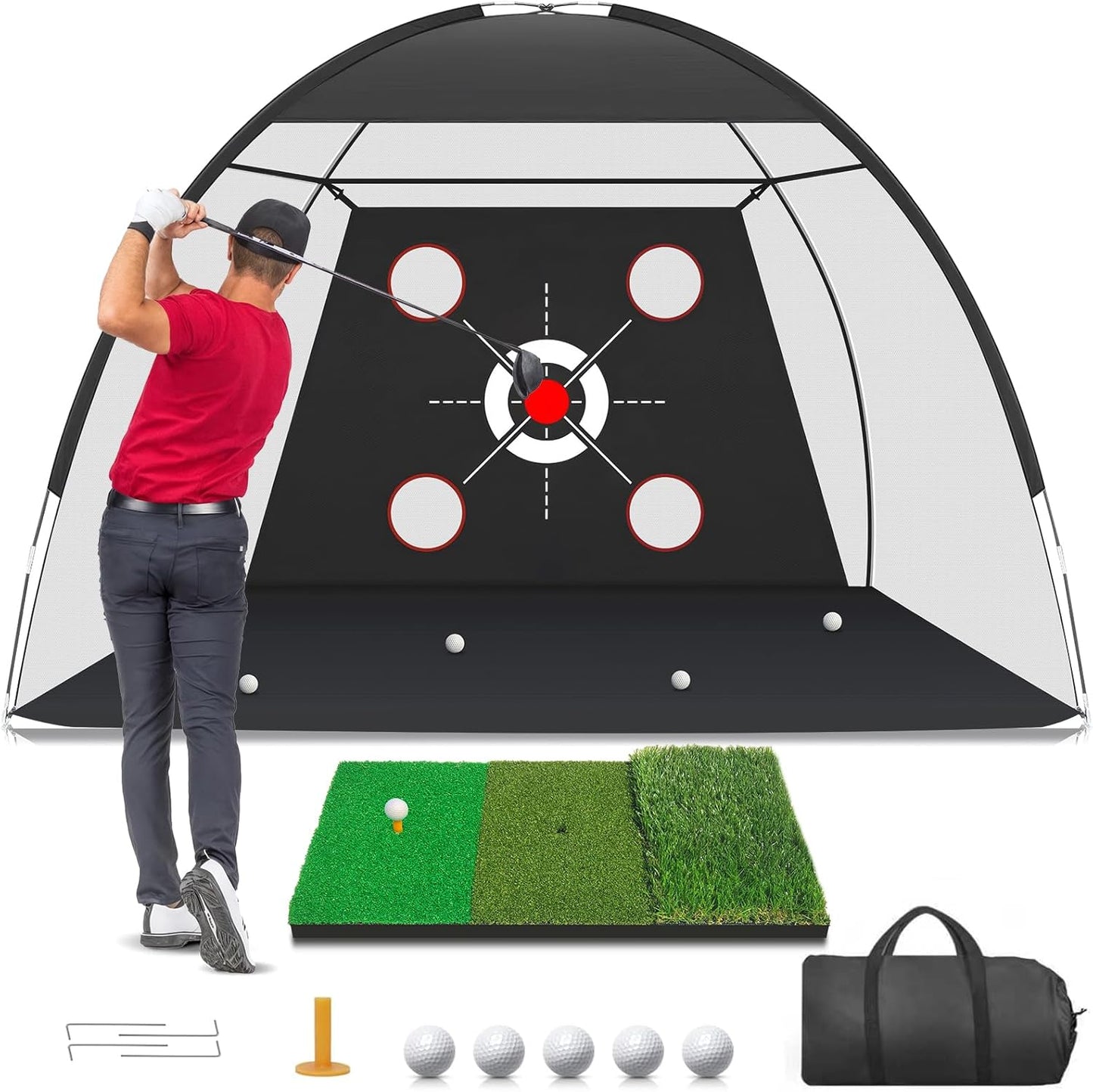Golf Net, 10x7FT with Golf Practice Mat, Hitting Aid Nets for Backyard Driving Chipping Training Swing with Targets Outdoor or Indoor– Gifts for Men/Dad/Him
