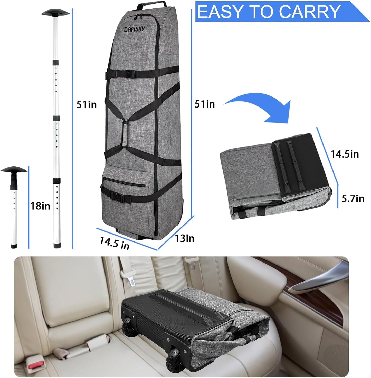 Golf Travel Bag for Airlines with Wheels - Adjustable Support Rod for Protect Golf Clubs