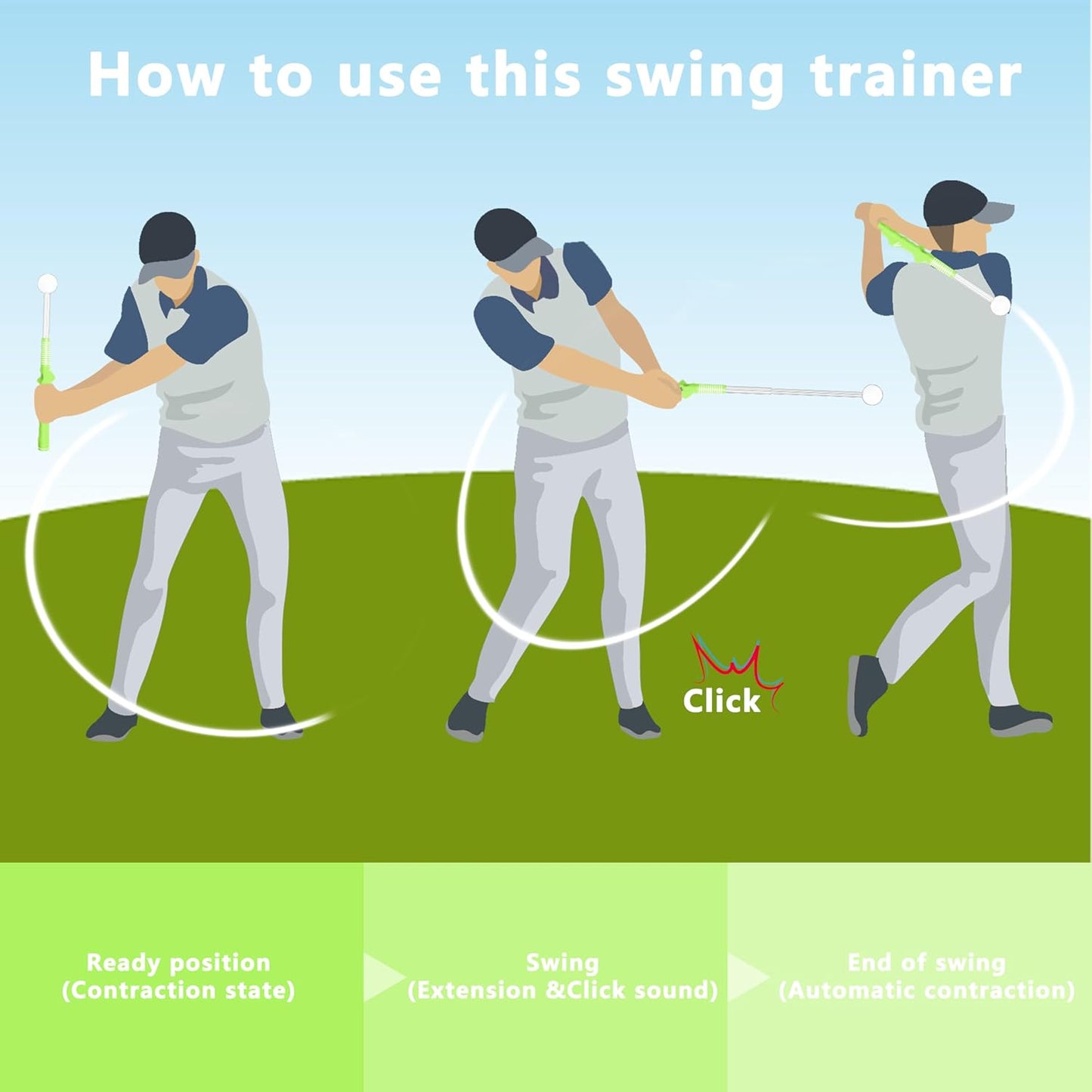 Retractable Golf Swing Training Aid:Golf Grip Trainer,Swing Trainer with Swing Sound Prompt,Feedback,for Beginners.Golf Accessories for Indoor Practice-Strength,Tempo Training.