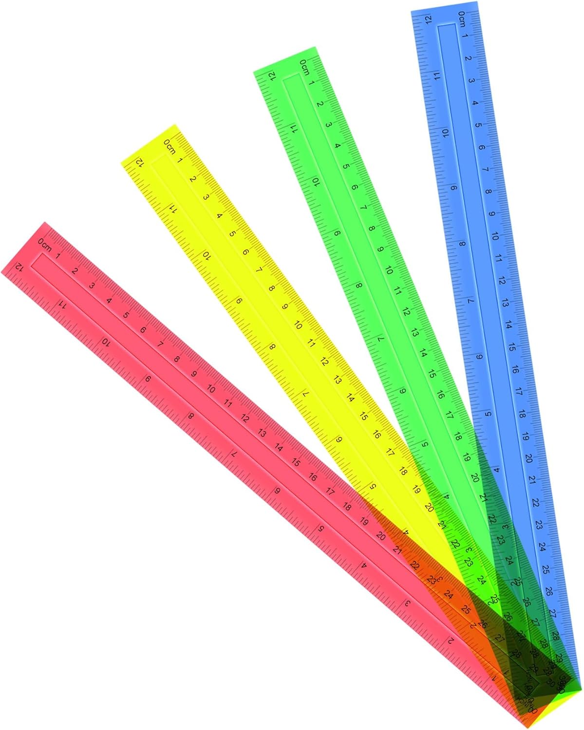4 Pack Color Transparent Ruler, Plastic Rulers 12 Inch, Assorted Color Metric Rulers Bulk for School, Office, Classroom (4)