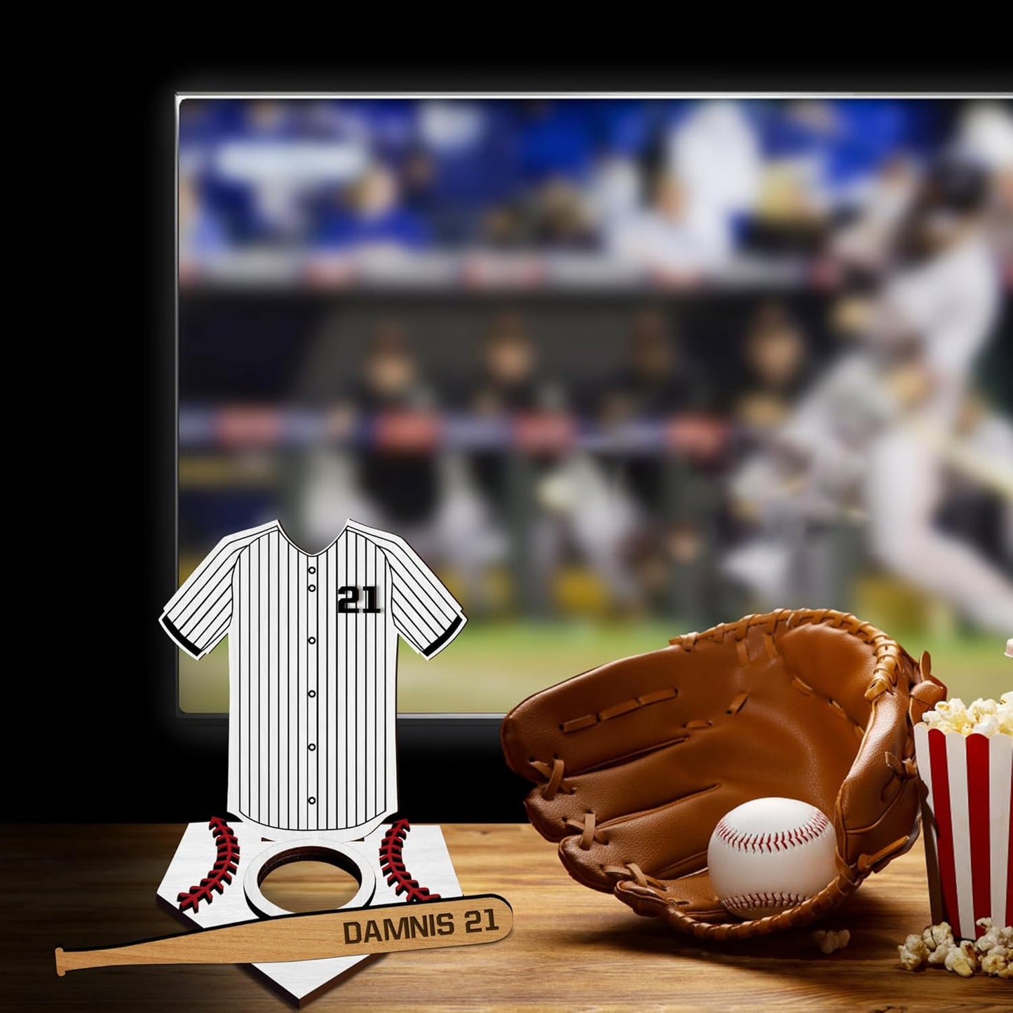 Personalised Baseball Ball Holder Custom Name Number Baseball Jersey Sign Display Case Home Run Baseball Ball Desk Tidy Home Decor Gift for Boy Men Dad Grandpa (Baseball Jersey Baseball Holder)