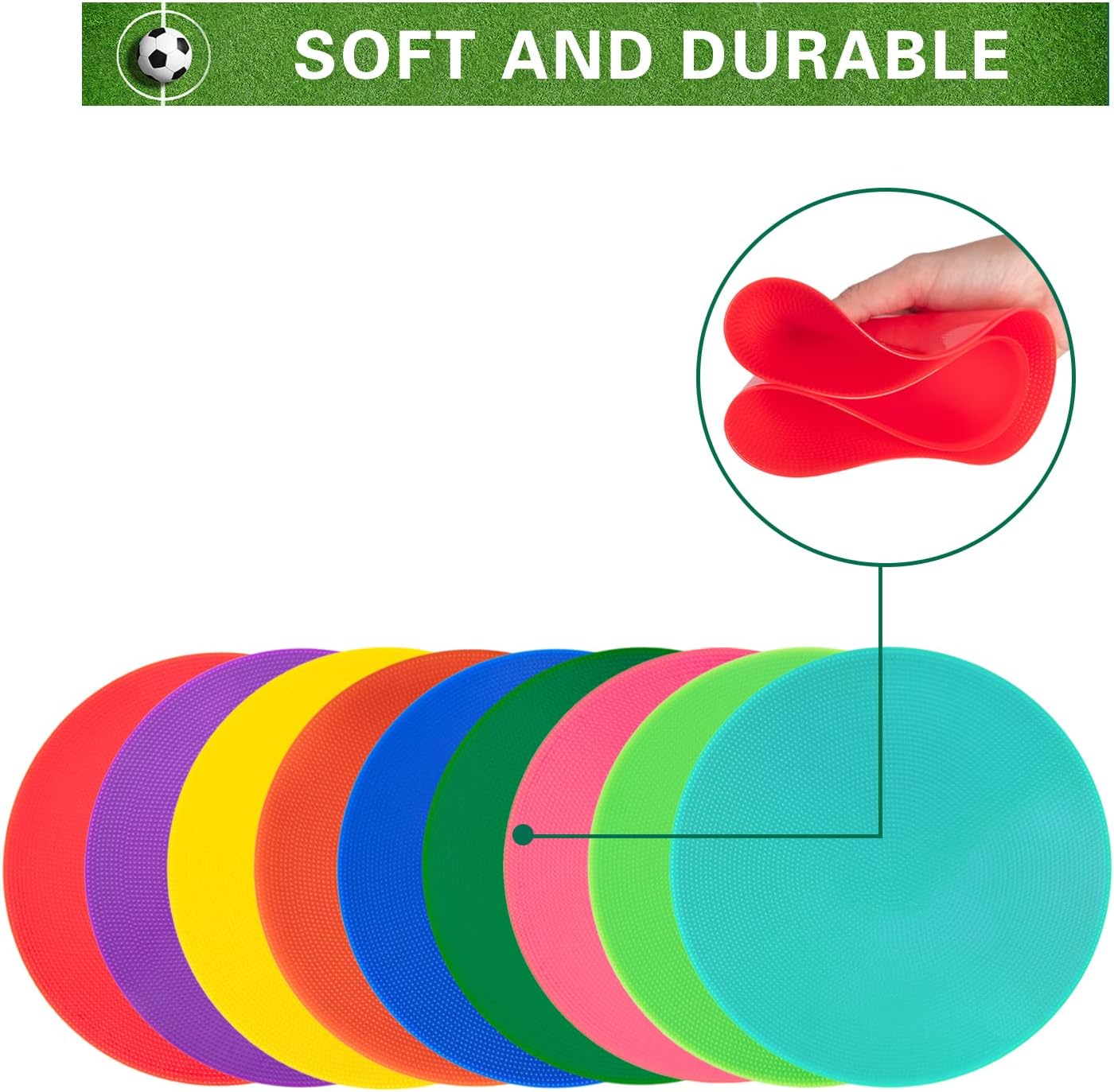 Spot Markers 9 Inch 10 Inch Non Slip Rubber Floor Markers Flat Field Cones Poly Dots for Soccer Basketball Sports Speed Agility Training and Drills