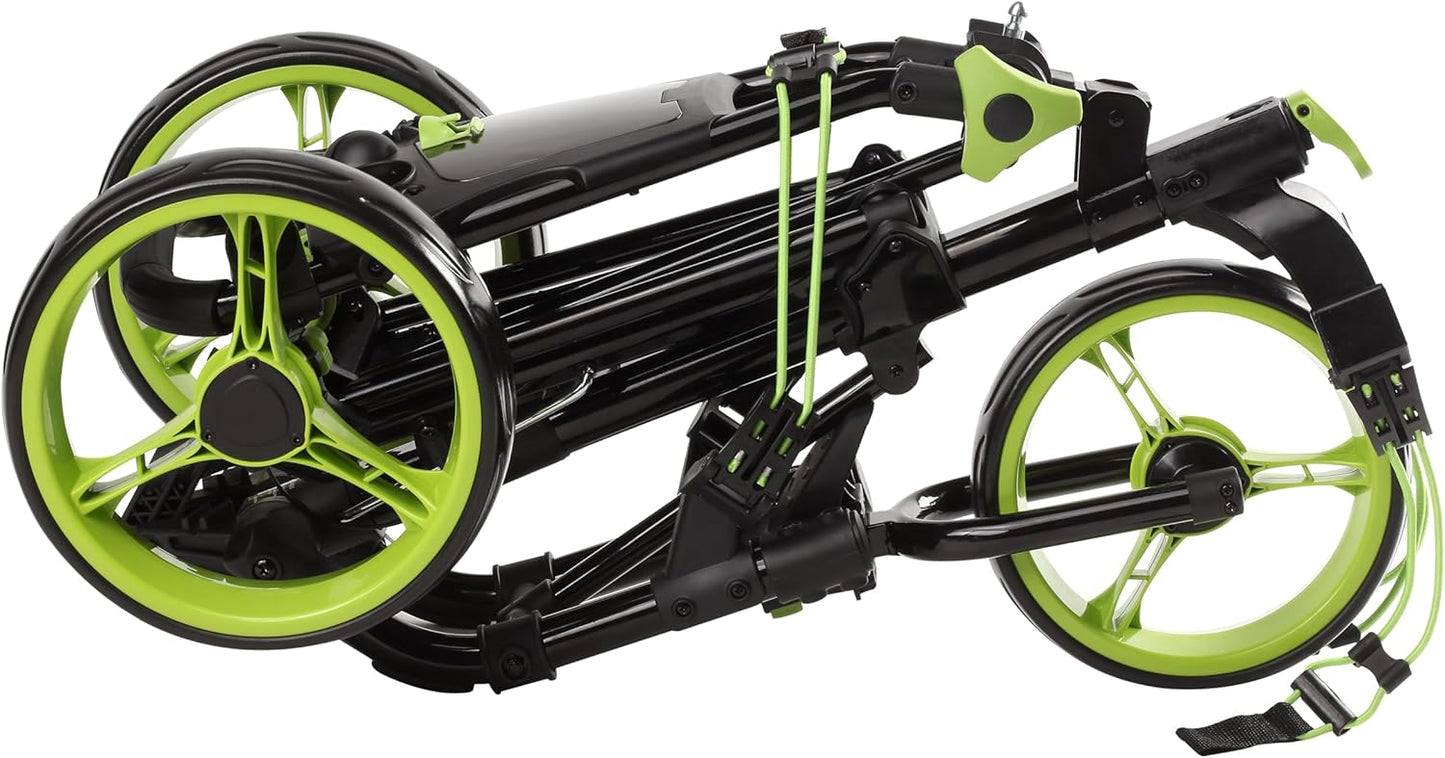 Golf Push Cart 3 Wheel with Foot Brake – 1-Second Fold/Unfold, Adjustable Handle, Umbrella Holder, Beverage Compartment & Storage | Lightweight Aircraft-Grade Aluminum Frame